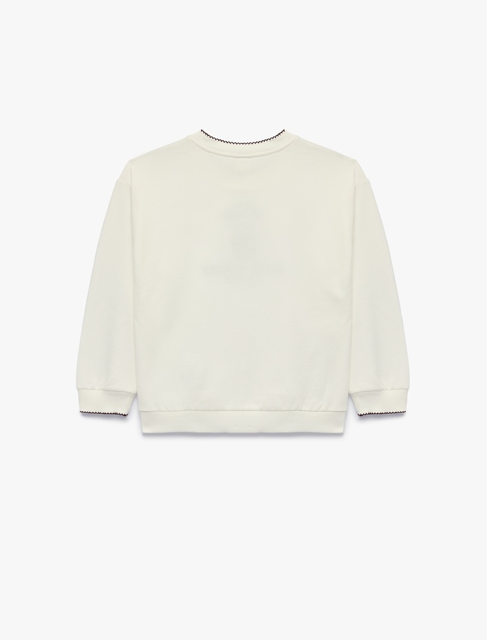 Kız Bebek Uzun Kollu İki İplik Şardonlu Pamuklu Bisiklet Yaka Ayıcık Nakışlı Sweatshirt