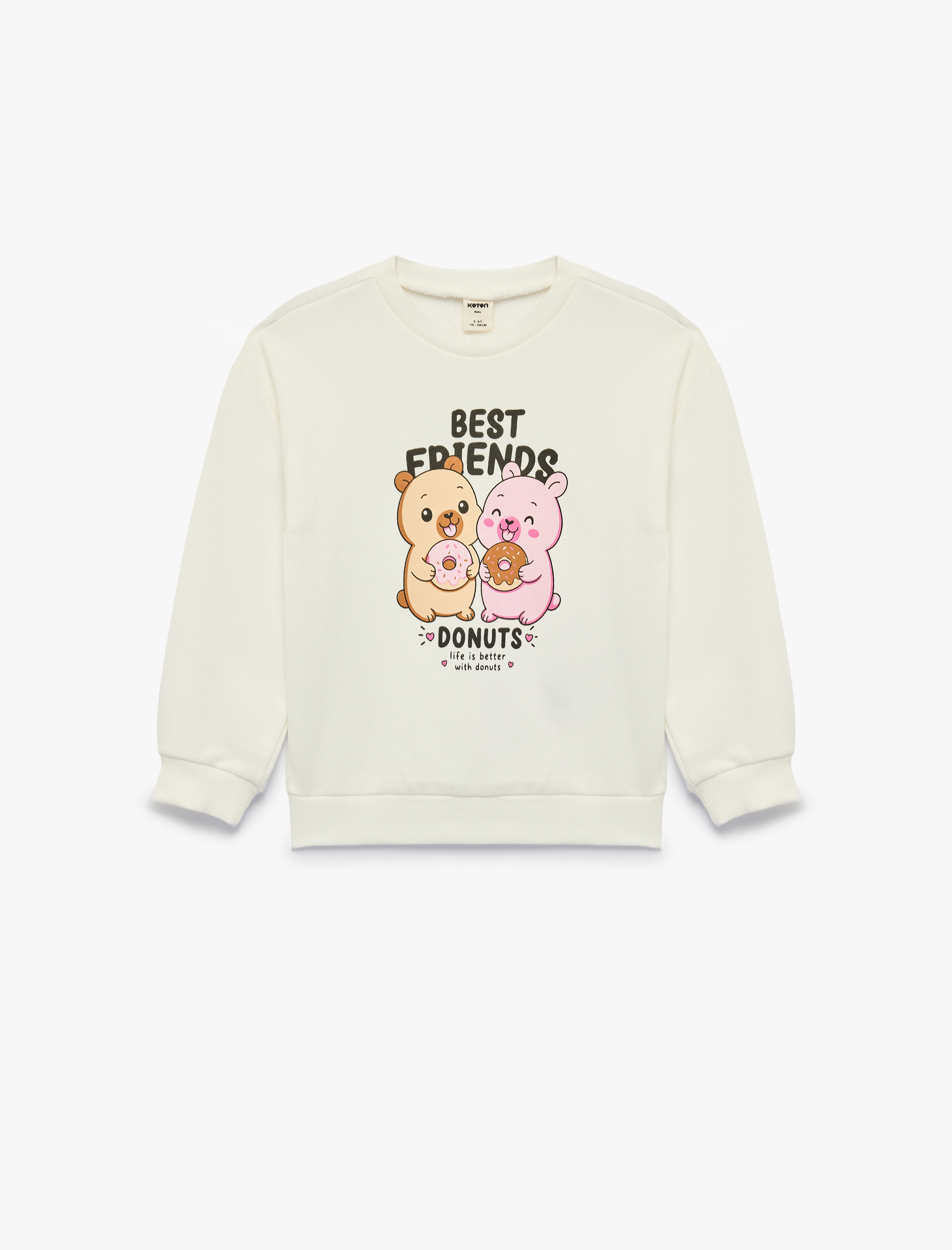  Kız Bebek Uzun Kollu Üç İplik Bisiklet Yaka Ayıcık Baskılı Sweatshirt