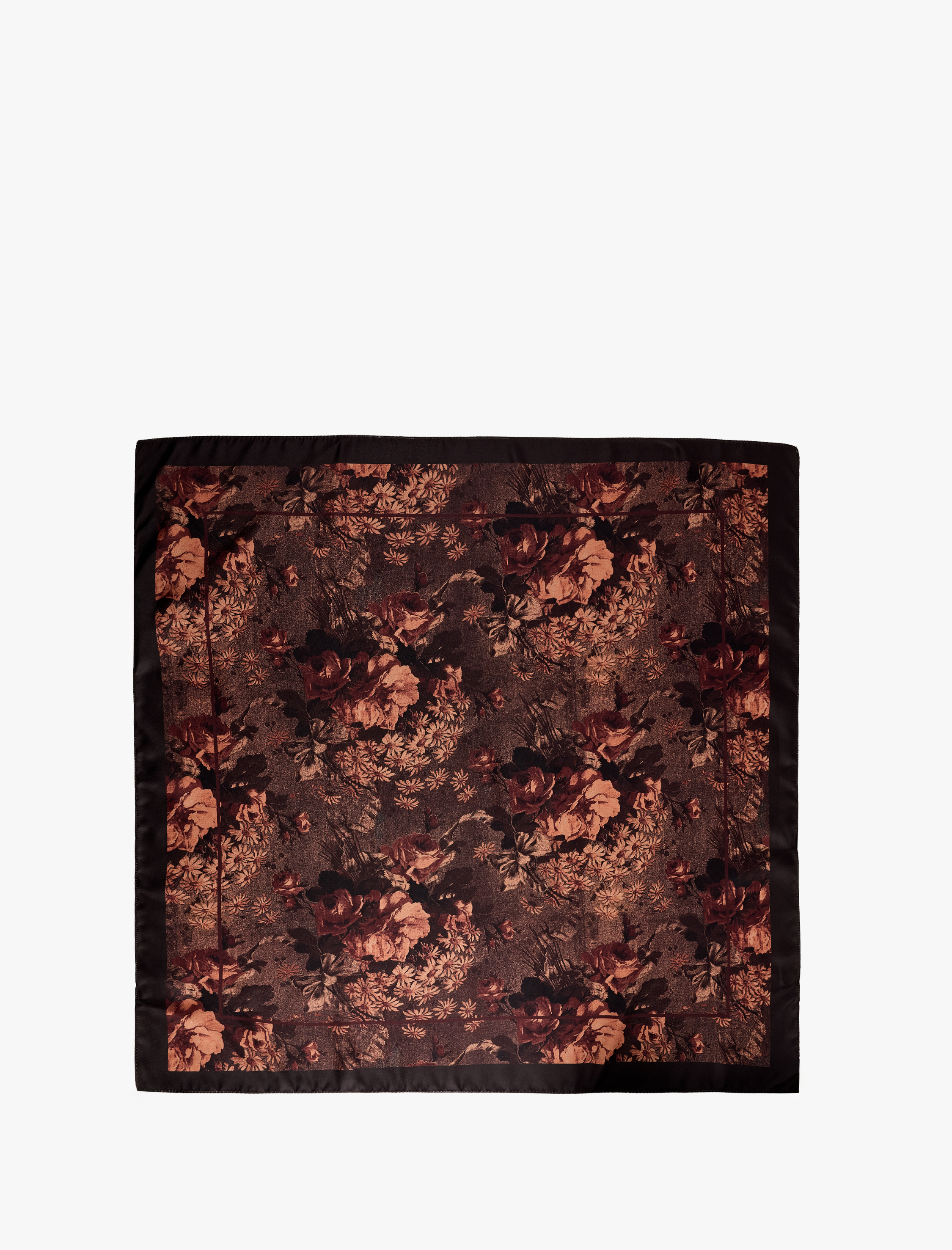  Kadın Çiçek Desenli Saten Kare Fular Bandana