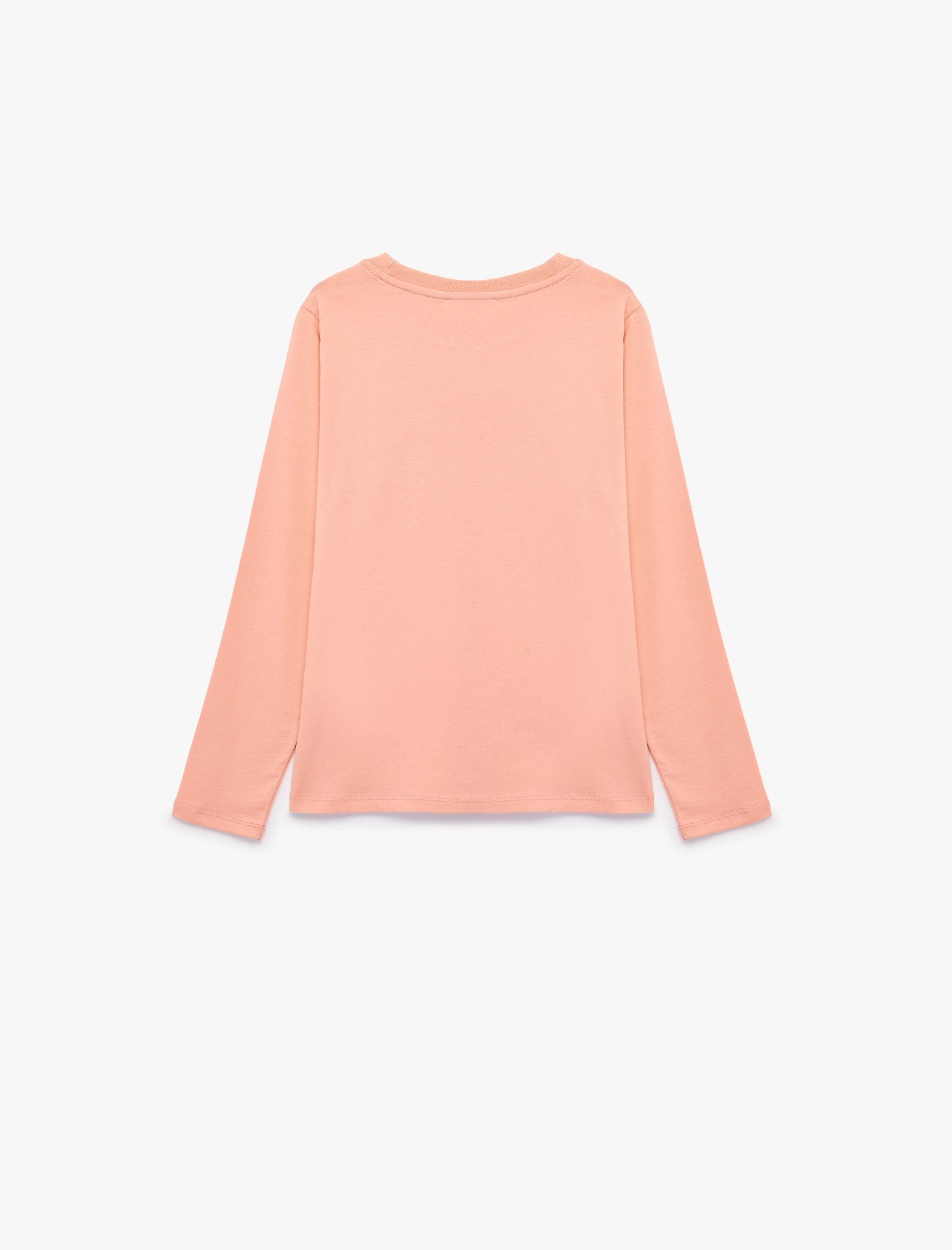  Kız Çocuk Pamuklu Bisiklet Yaka Kedi Baskılı Uzun Kollu Tişört