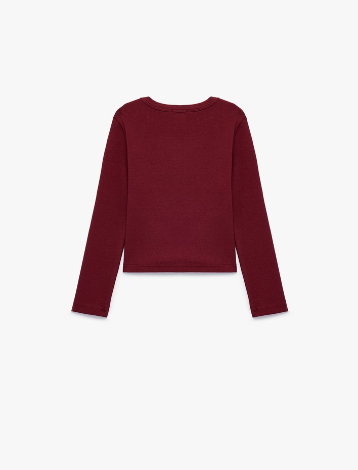 Kız Çocuk Kanat Nakış Detaylı Slim Fit Pamuklu Kaşkorse Bisiklet Yaka Uzun Kollu Tişört