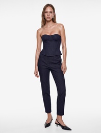 Slim Fit Nervürlü Kolsuz Straplez Korse Büstiyer