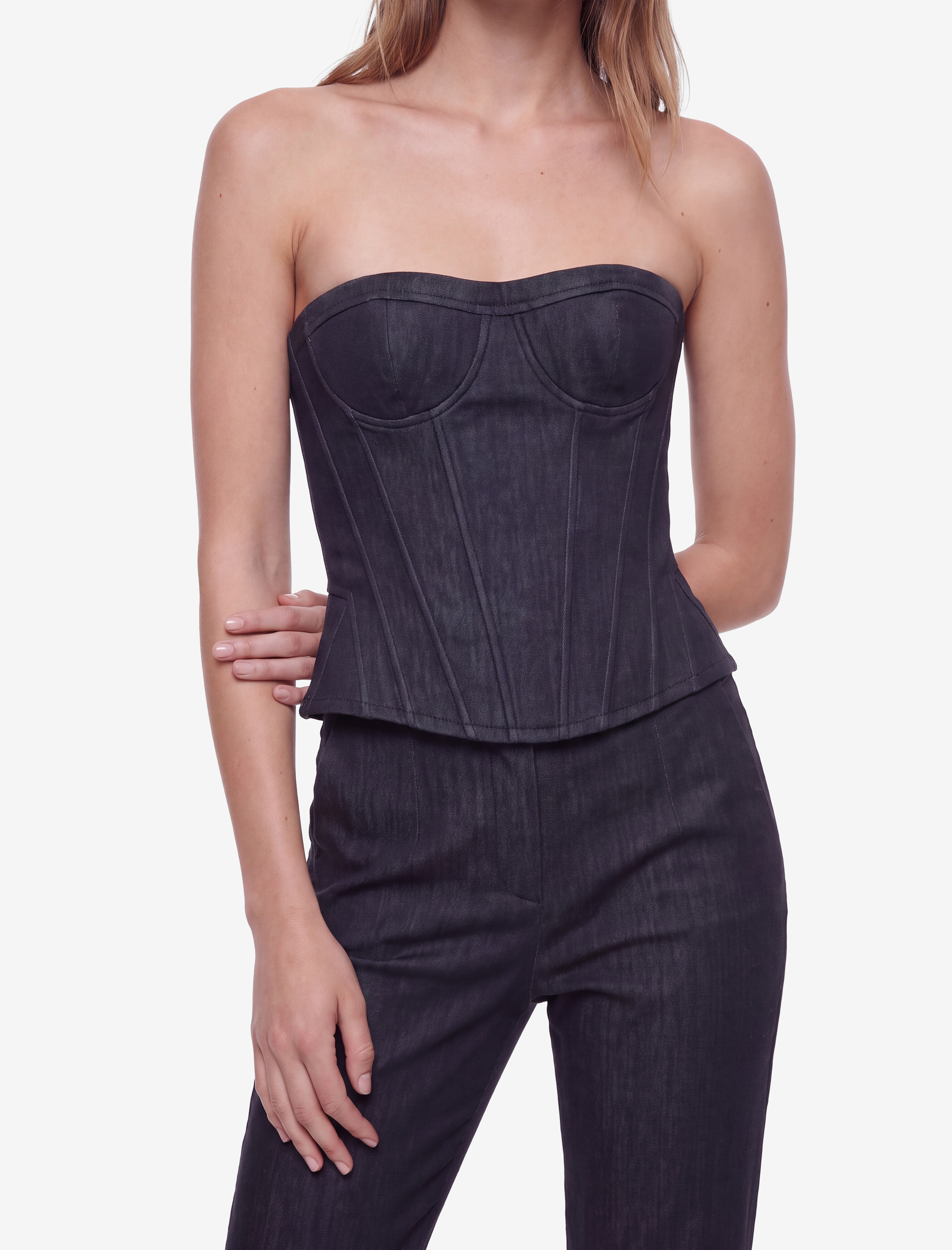 Koton Slim Fit Nervürlü Kolsuz Straplez Korse Büstiyer görsel 4