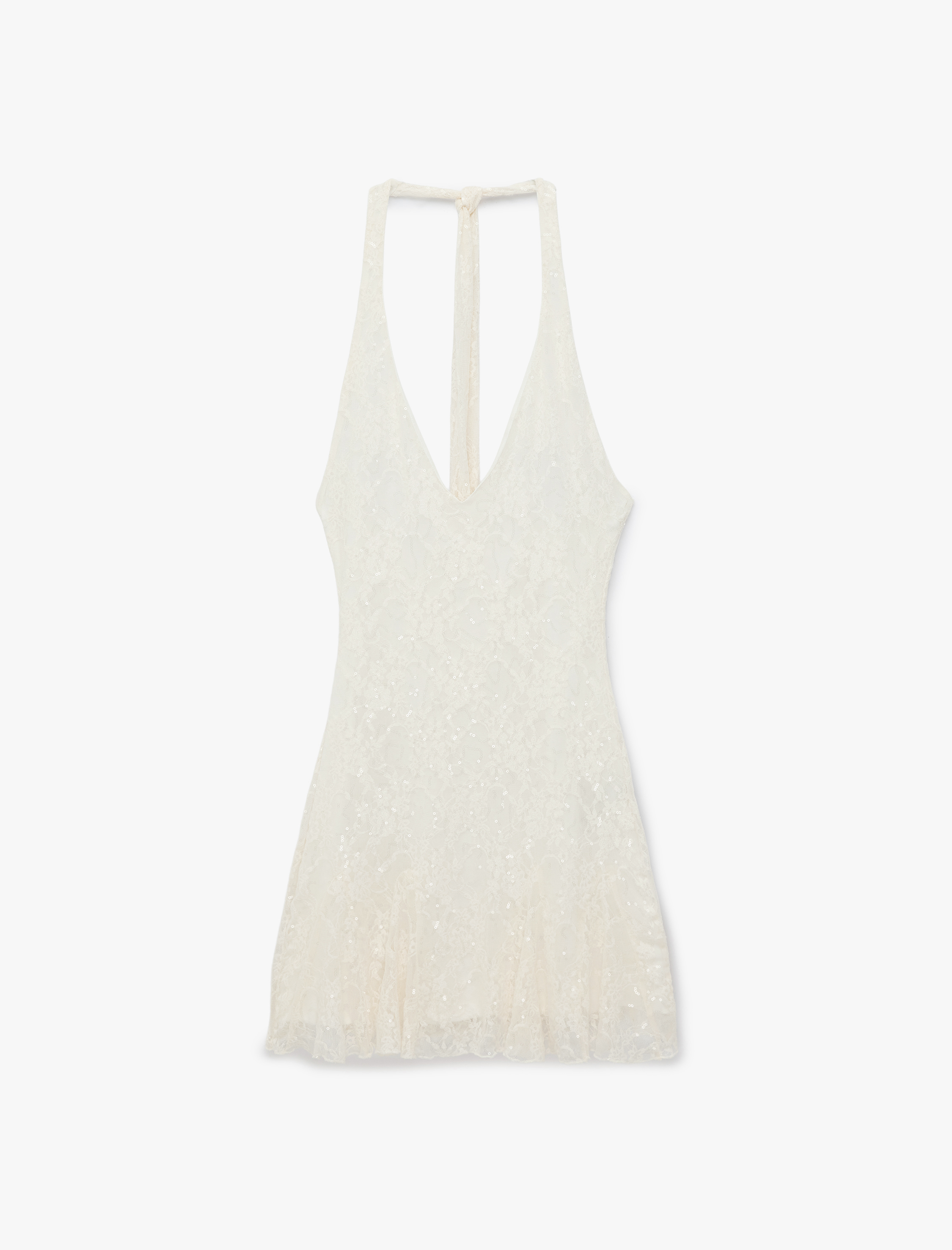 Koton Dantelli Payetli Halter Yaka Boyundan Bağlamalı Kolsuz Mini Bridal Elbise görsel 7