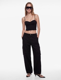 Slim Fit Viskon Kalp Yaka Askılı Korse Crop Bluz