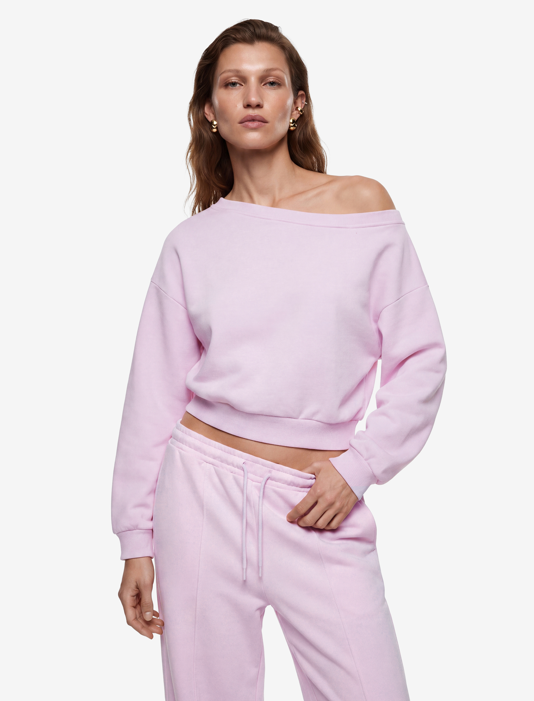 Koton Uzun Kollu Üç İplik Asimetrik Kayık Yaka Omzu Açık Sweatshirt görsel 3