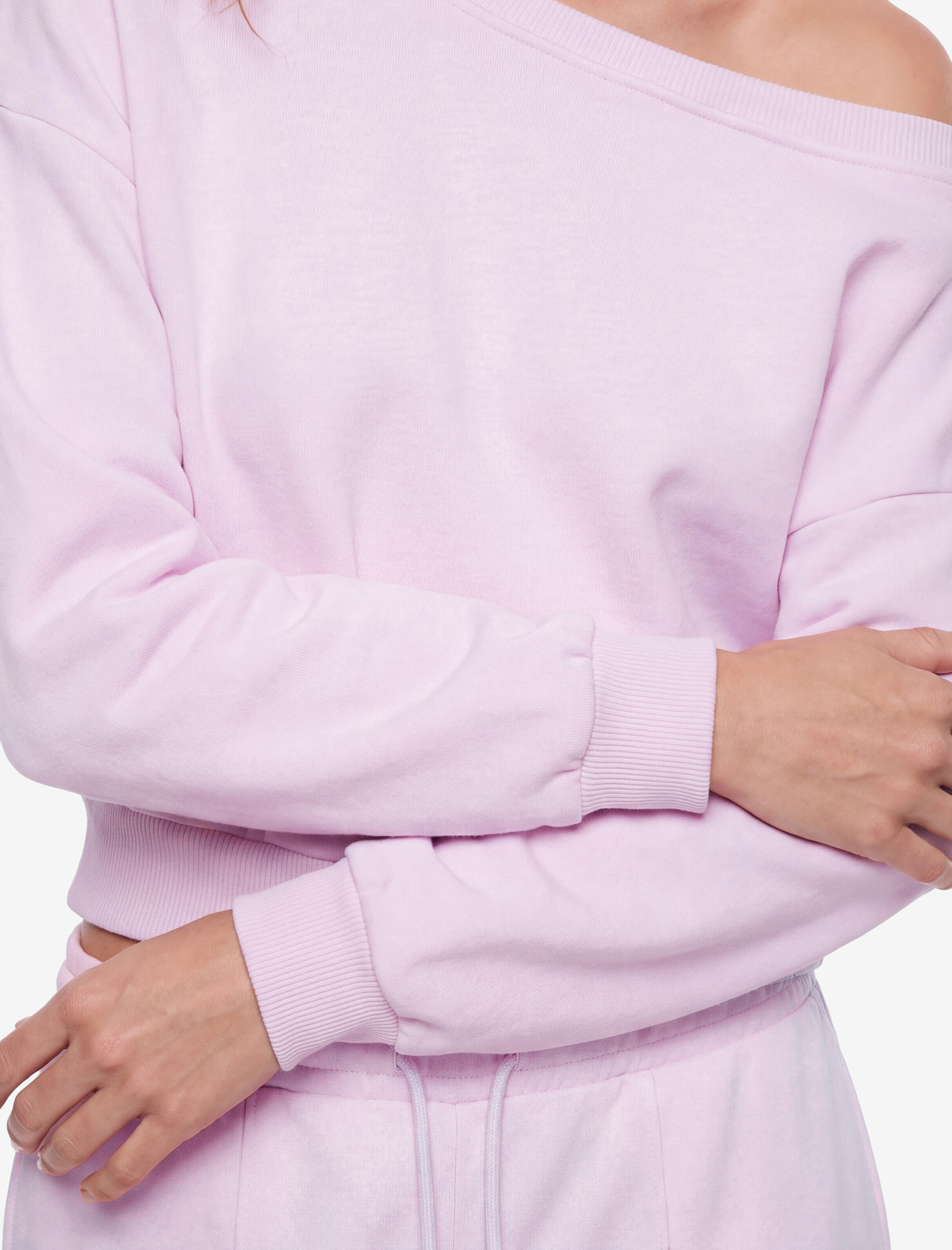 Koton Uzun Kollu Üç İplik Asimetrik Kayık Yaka Omzu Açık Sweatshirt görsel 5