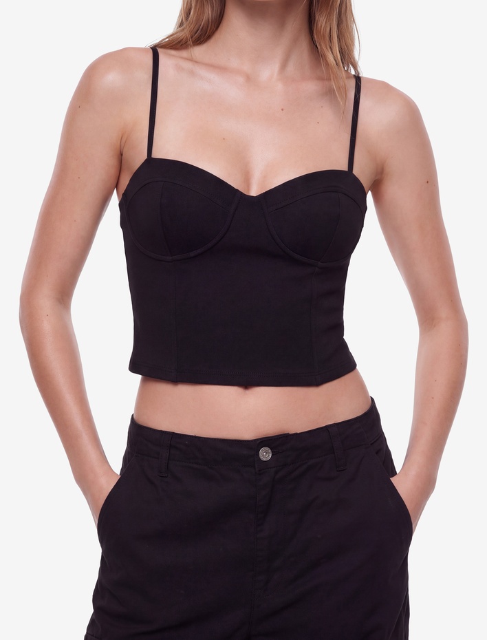  Slim Fit Viskon Kalp Yaka Askılı Korse Crop Bluz