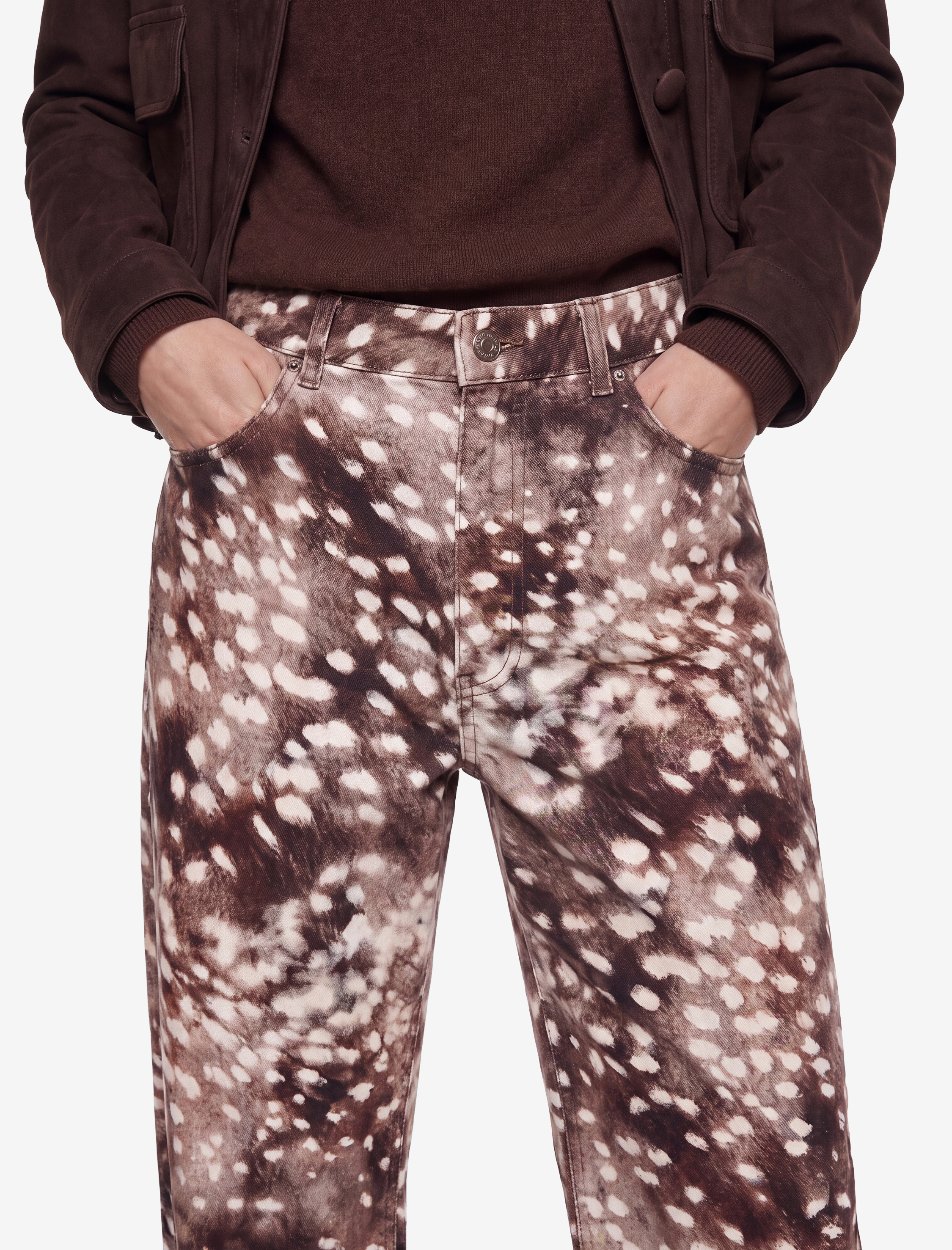 Koton Rahat Kalıp Normal Bel Cepli Düz Paça Pamuklu Soyut Desenli Baggy Pantolon - Baggy Jeans görsel 3