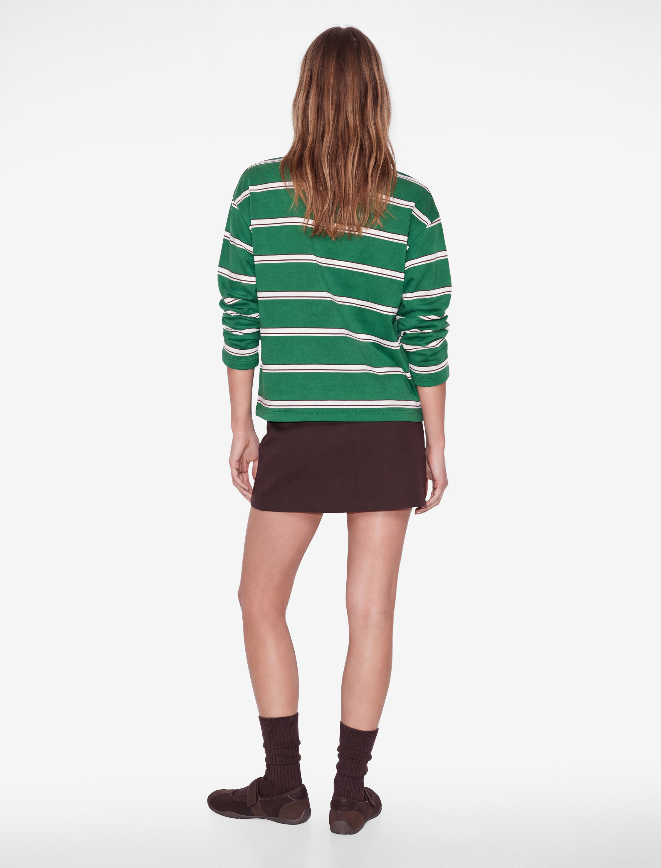   Rahat Kalıp Pamuklu Şardonlu Düğmeli Polo Yaka Çizgili Sweatshirt