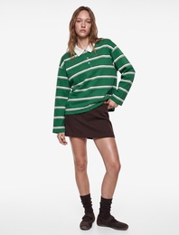 Rahat Kalıp Pamuklu Şardonlu Düğmeli Polo Yaka Çizgili Sweatshirt