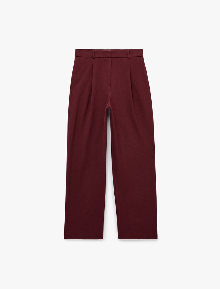  Normal Bel Cepli Regular Fit Viskon Karışımlı Pileli Geniş Paça Pantolon
