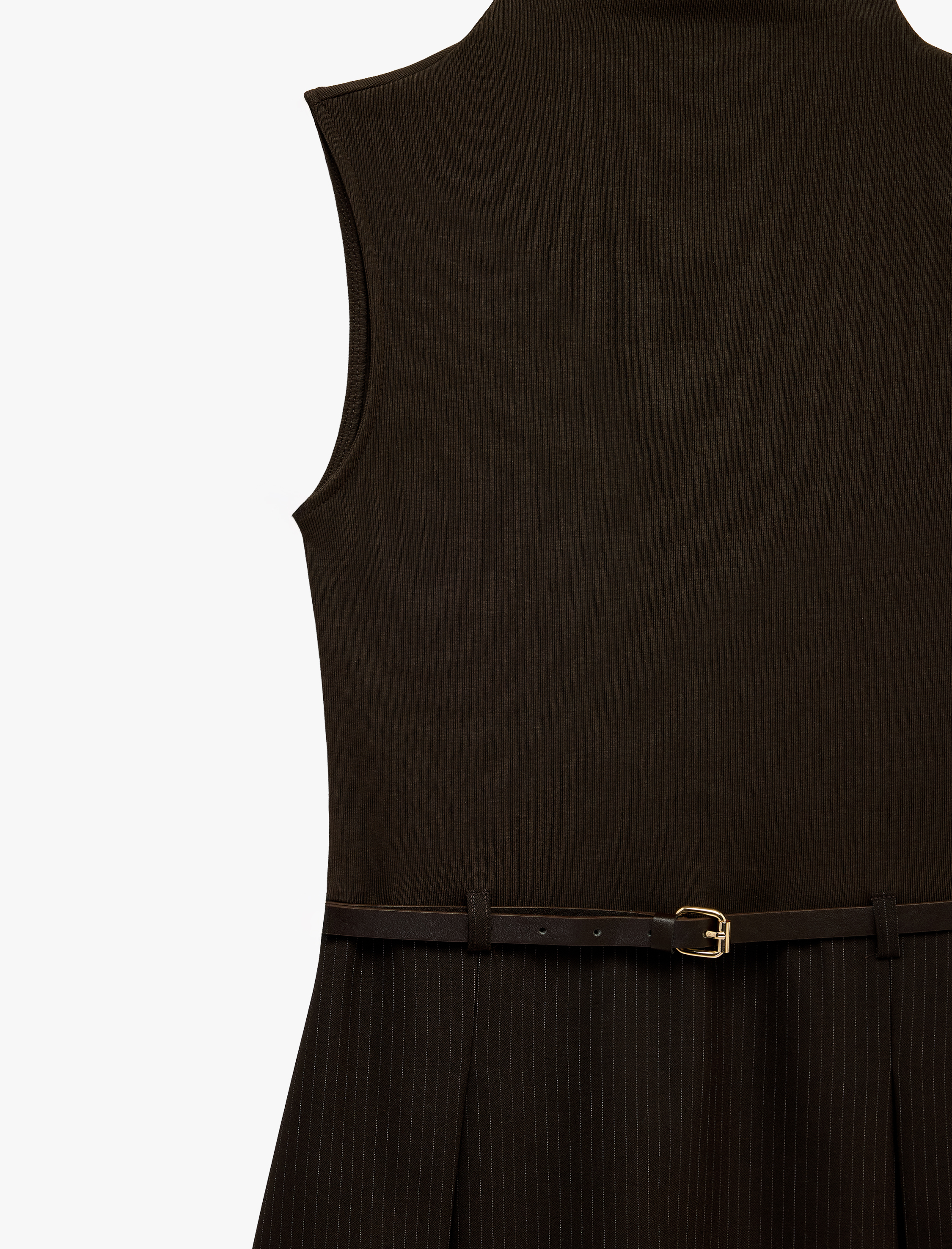   Pamuklu Slim Fit Kemer Detaylı Bisiklet Yaka Kolsuz Bodycon Pileli Mini Elbise