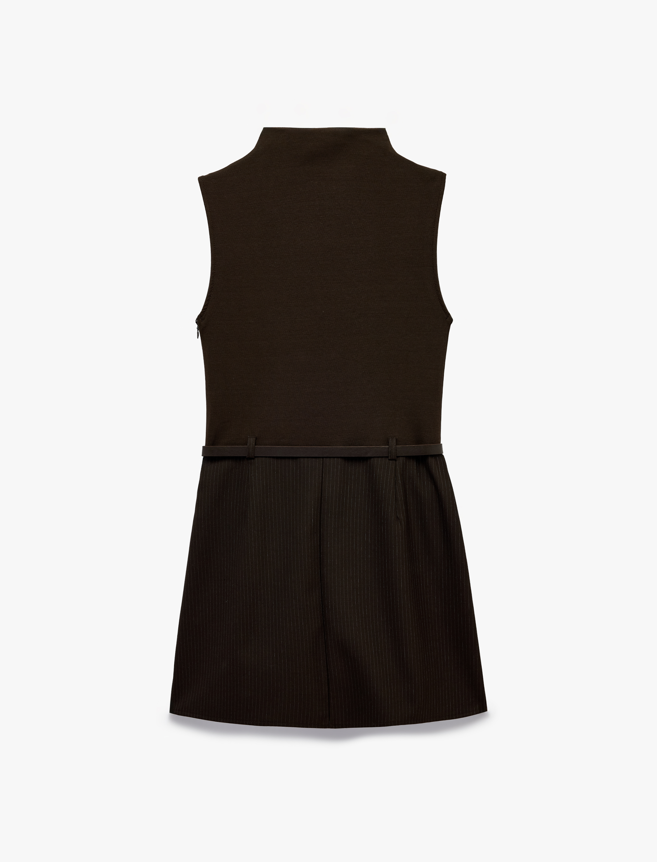   Pamuklu Slim Fit Kemer Detaylı Bisiklet Yaka Kolsuz Bodycon Pileli Mini Elbise