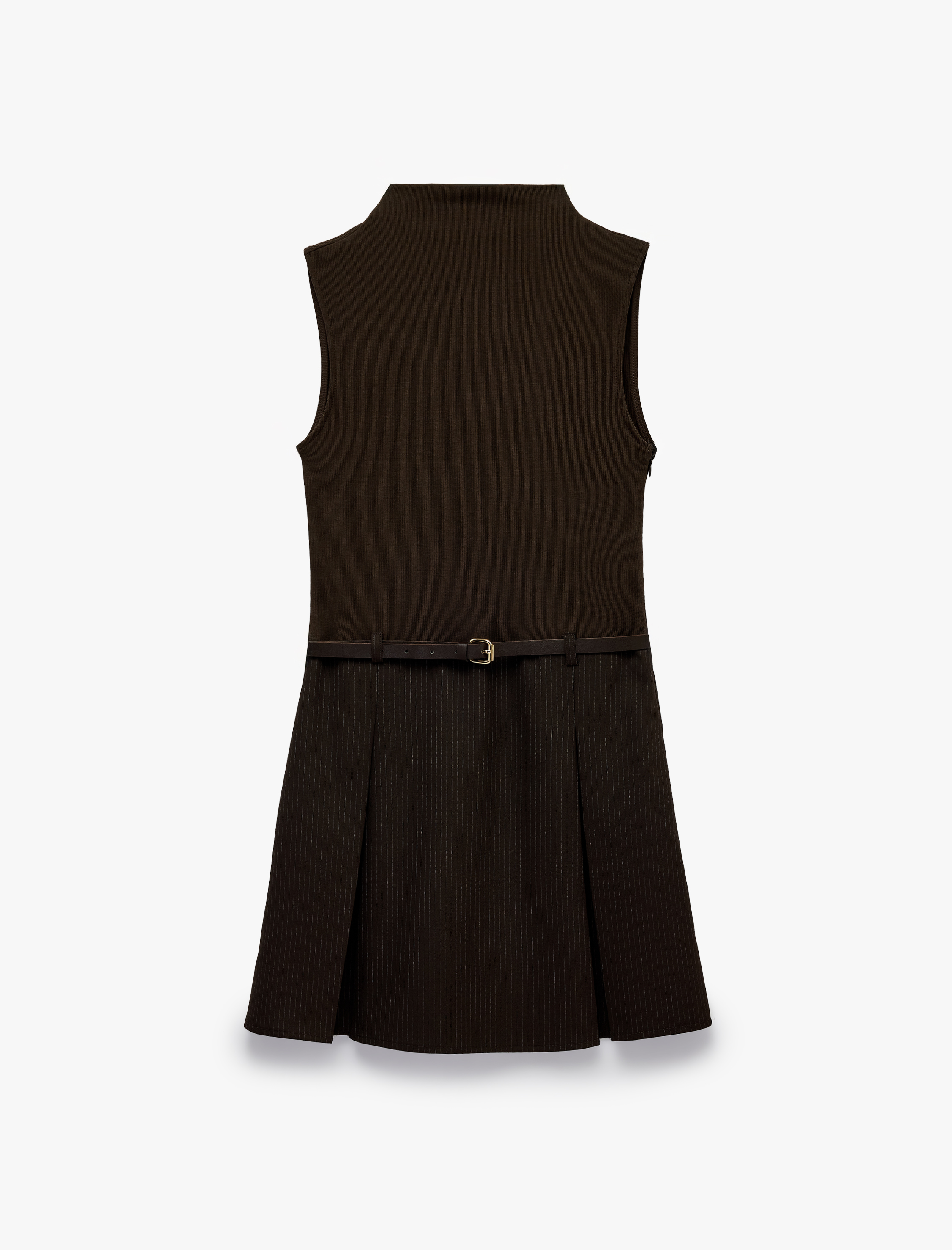   Pamuklu Slim Fit Kemer Detaylı Bisiklet Yaka Kolsuz Bodycon Pileli Mini Elbise