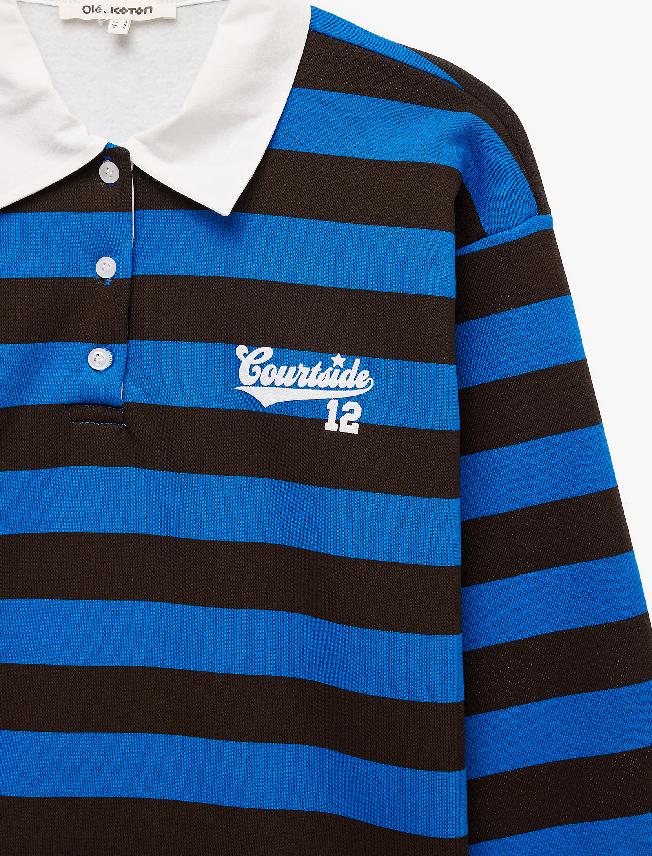   Şardonlu Düğmeli Rahat Kalıp Uzun Kollu Baskılı Polo Yaka Çizgili Sweatshirt