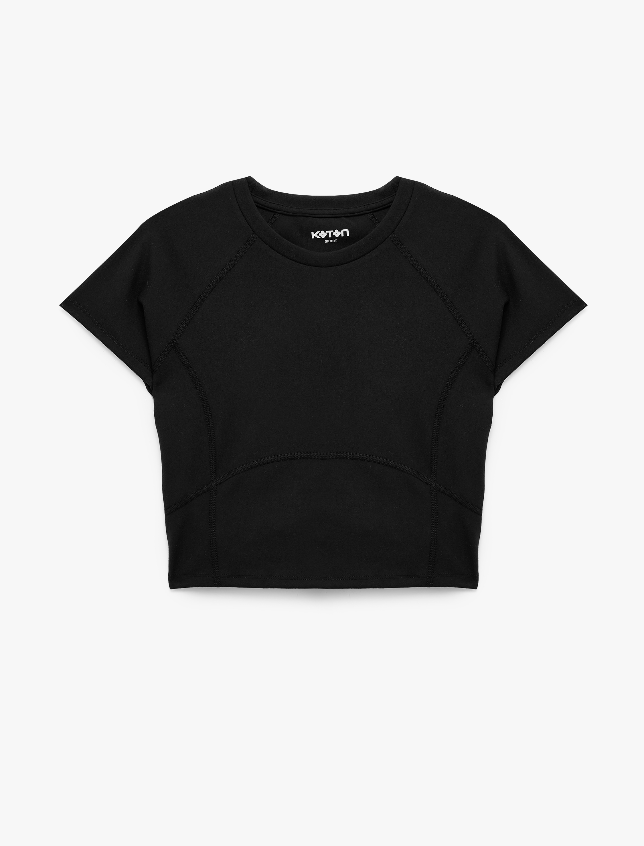   Slim Fit Dikiş Detaylı Kısa Kollu Bisiklet Yaka Crop Spor Tişört