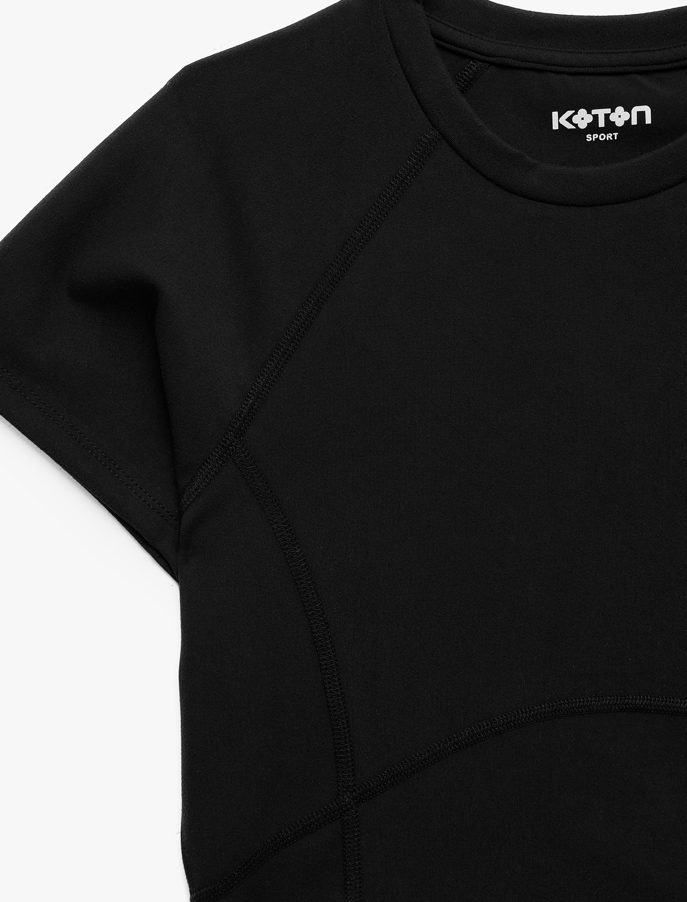   Slim Fit Dikiş Detaylı Kısa Kollu Bisiklet Yaka Crop Spor Tişört