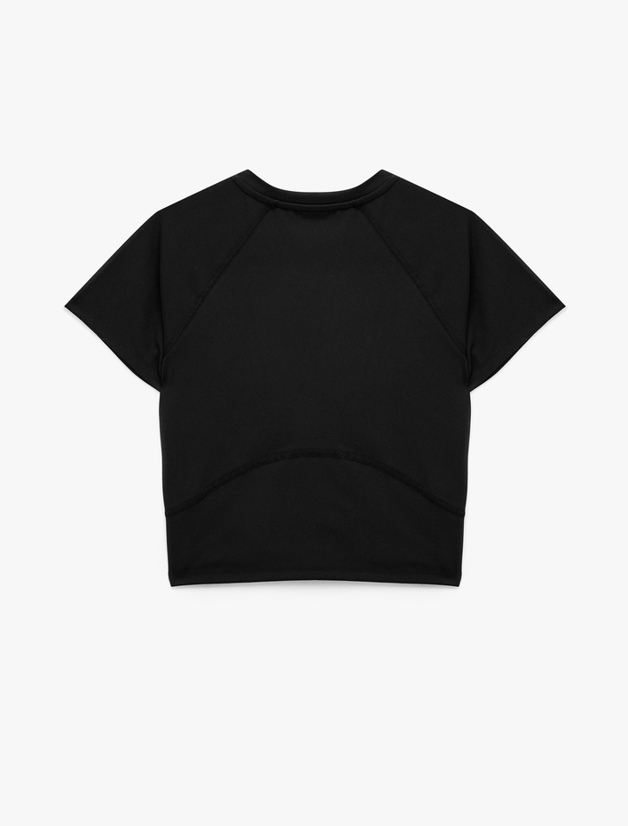  Slim Fit Dikiş Detaylı Kısa Kollu Bisiklet Yaka Crop Spor Tişört