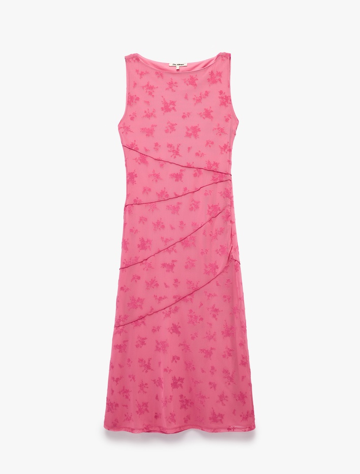  Kayık Yaka Kolsuz Slim Fit Tül Elbise