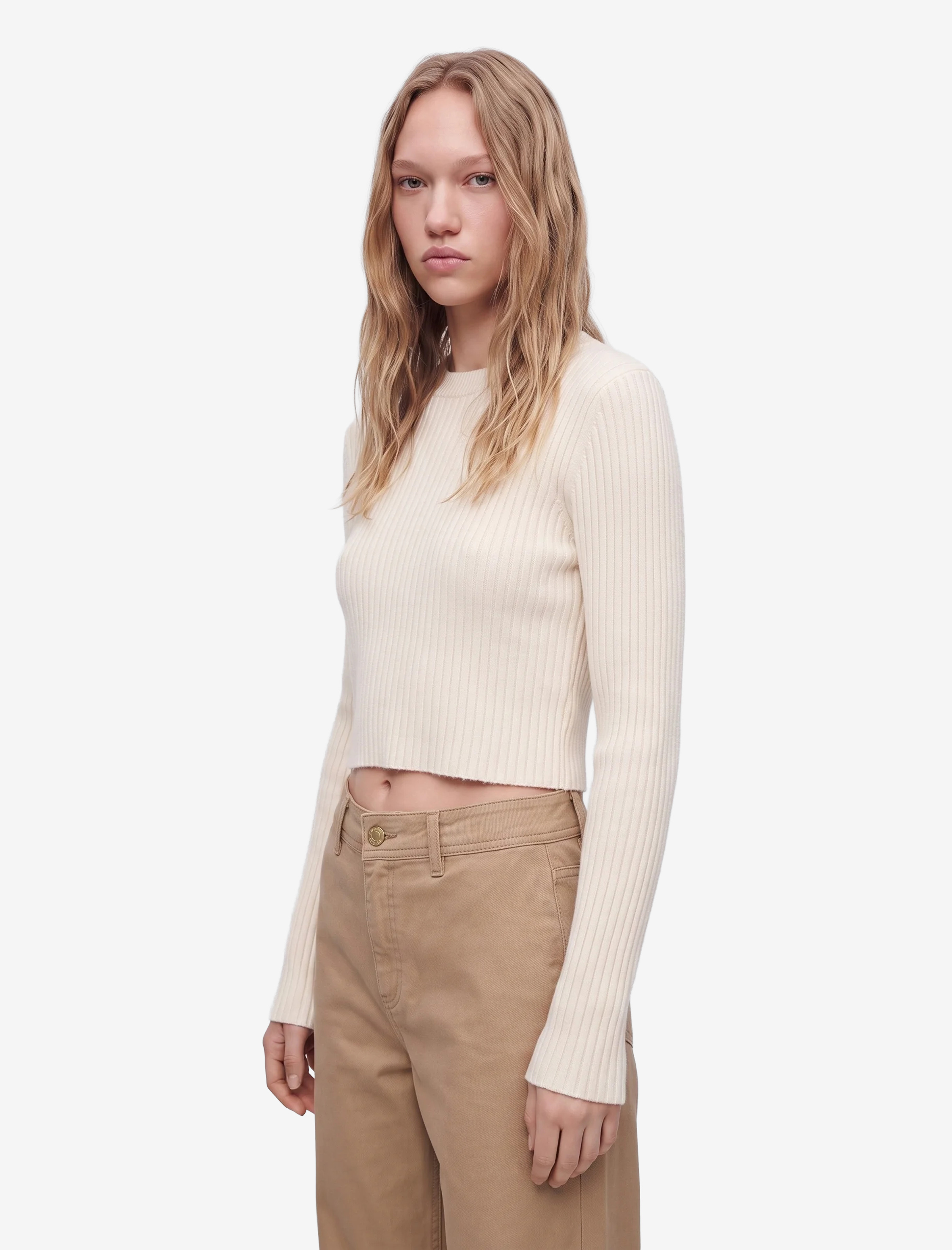   Bisiklet Yaka Uzun Kollu Slim Fit Basic Crop Triko Kazak