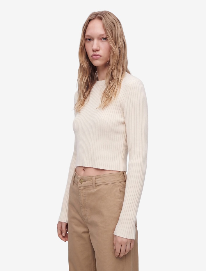  Bisiklet Yaka Uzun Kollu Slim Fit Basic Crop Triko Kazak