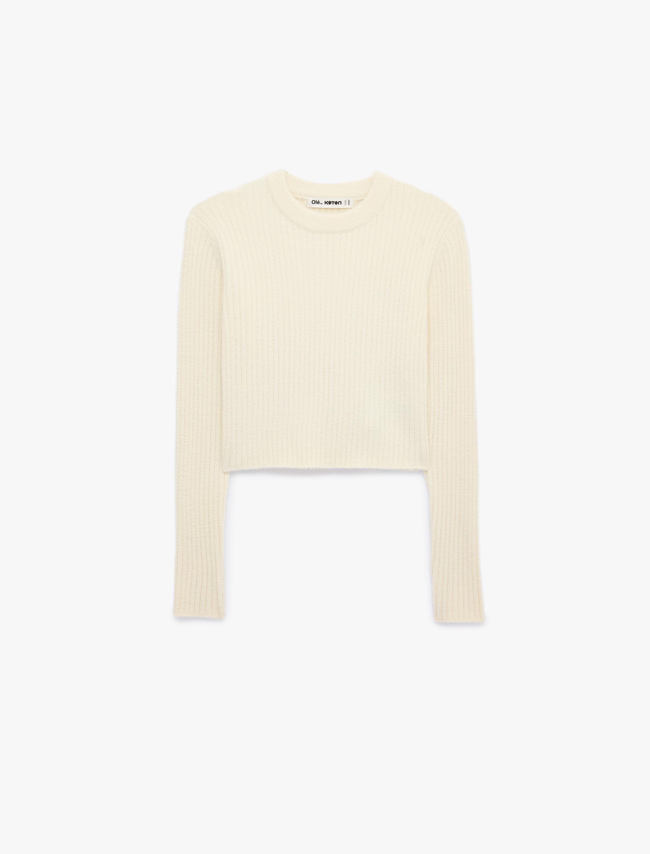   Bisiklet Yaka Uzun Kollu Slim Fit Basic Crop Triko Kazak