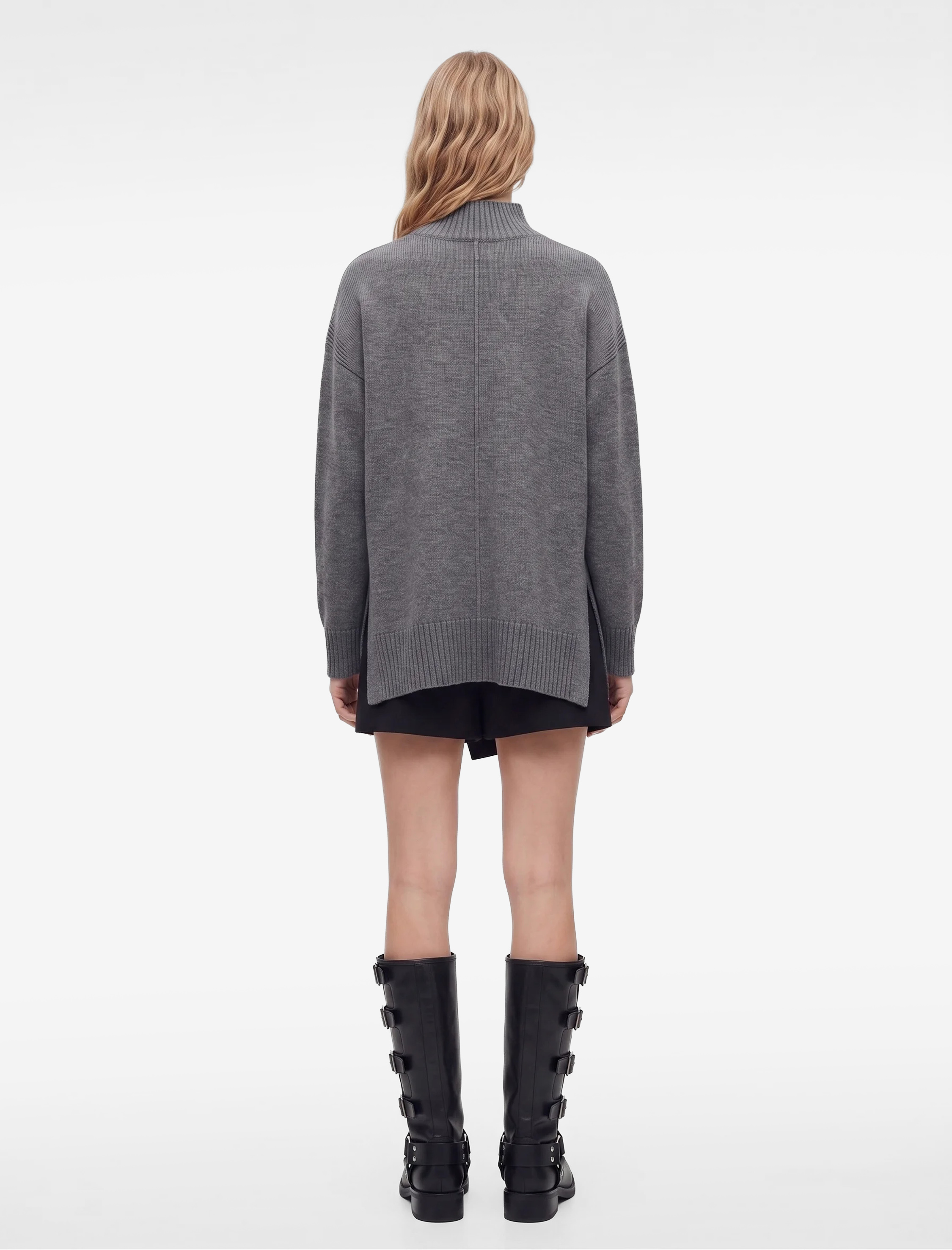   Dik Yaka Uzun Kollu Oversize Triko Tunik