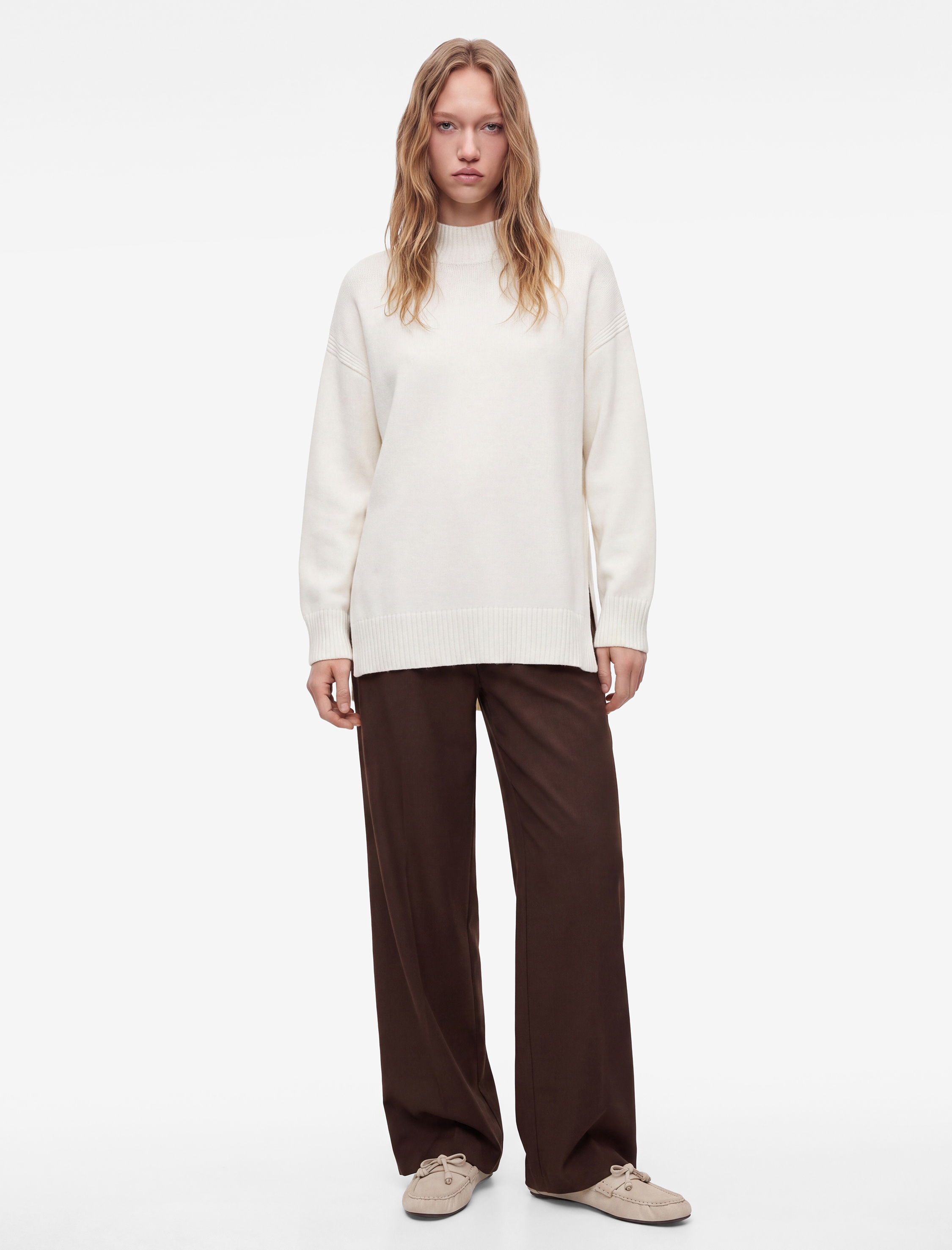   Dik Yaka Uzun Kollu Oversize Triko Tunik