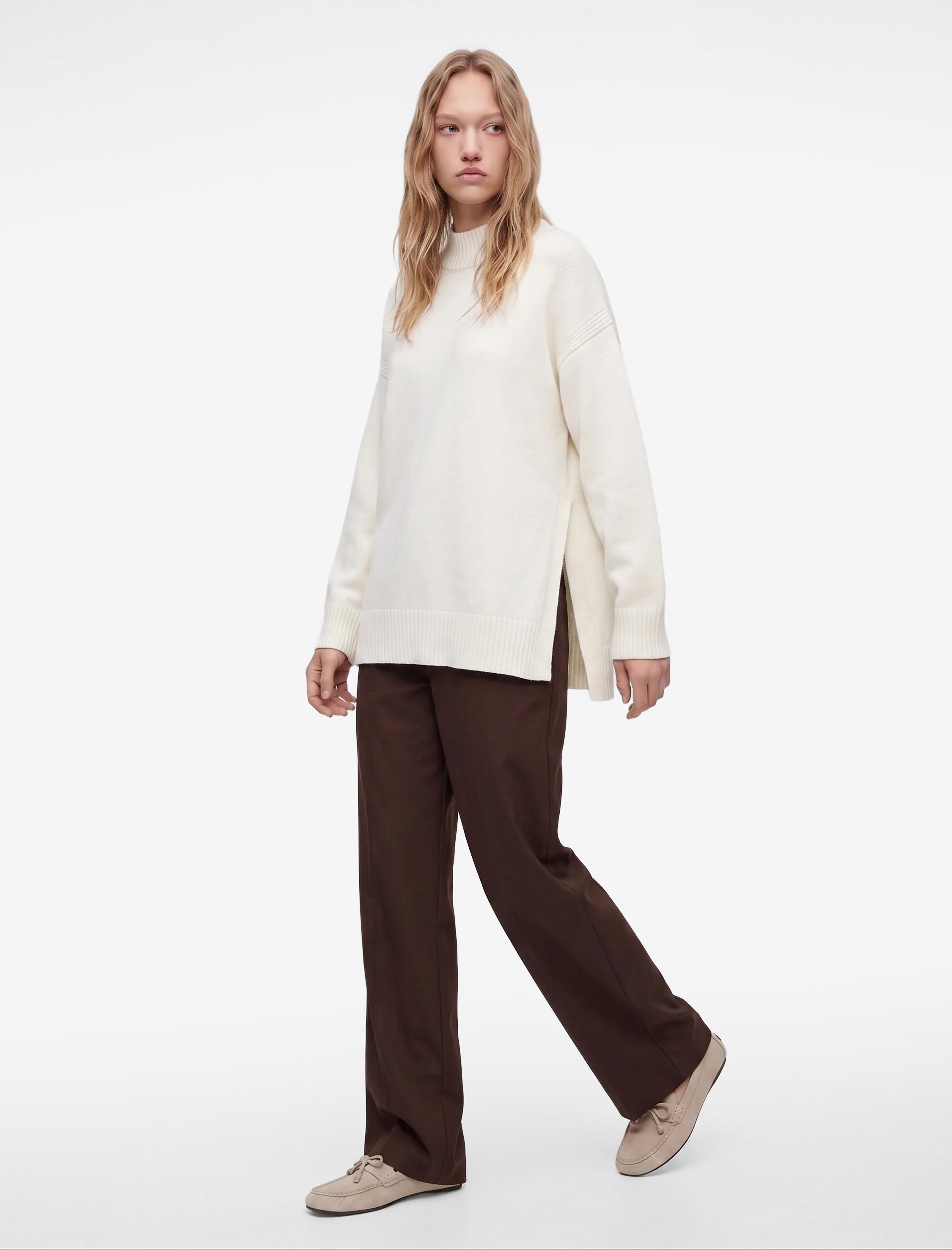   Dik Yaka Uzun Kollu Oversize Triko Tunik