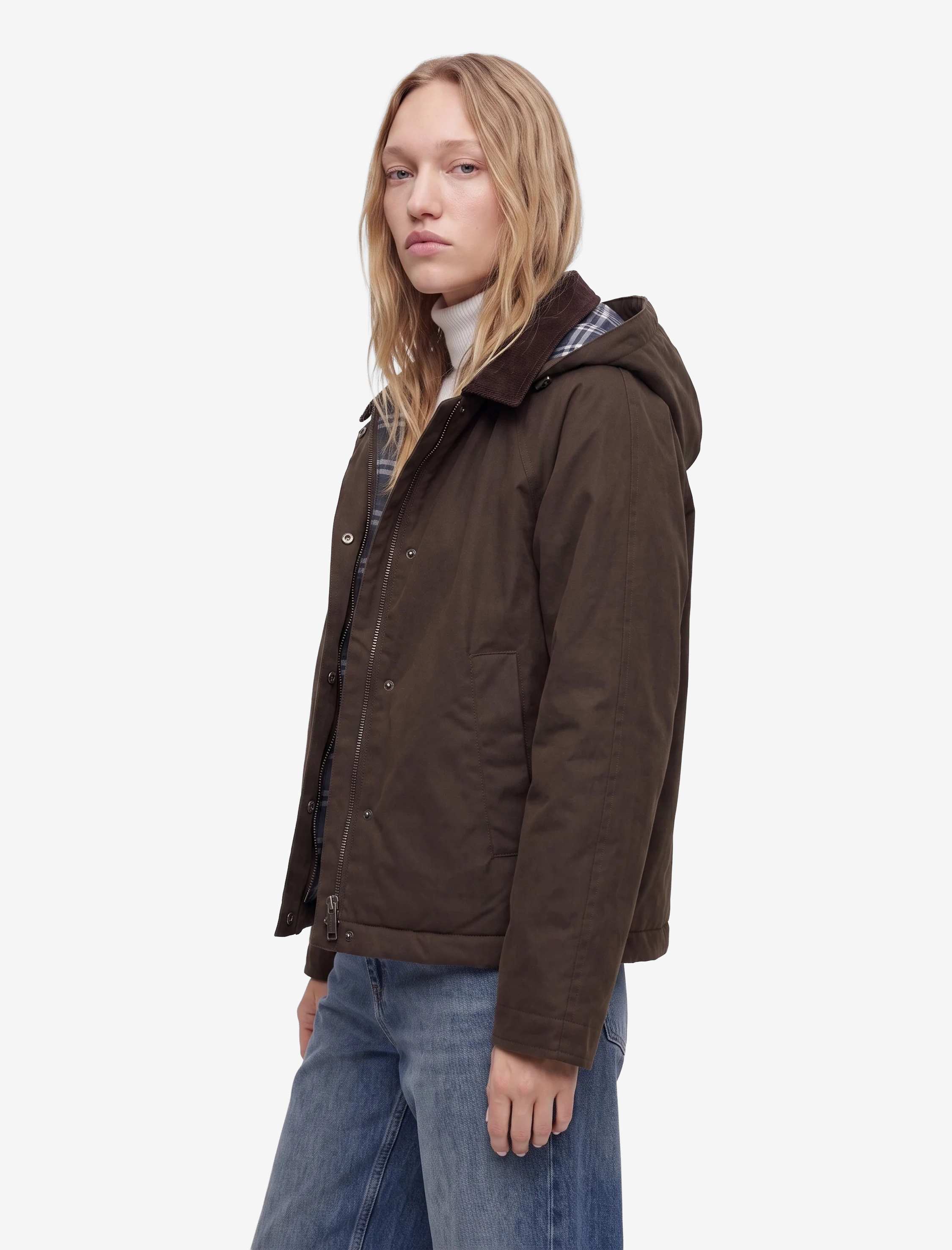  Çıkarılabilir Kapüşonlu Fermuarlı Cepli Gabardin Anorak Ceket