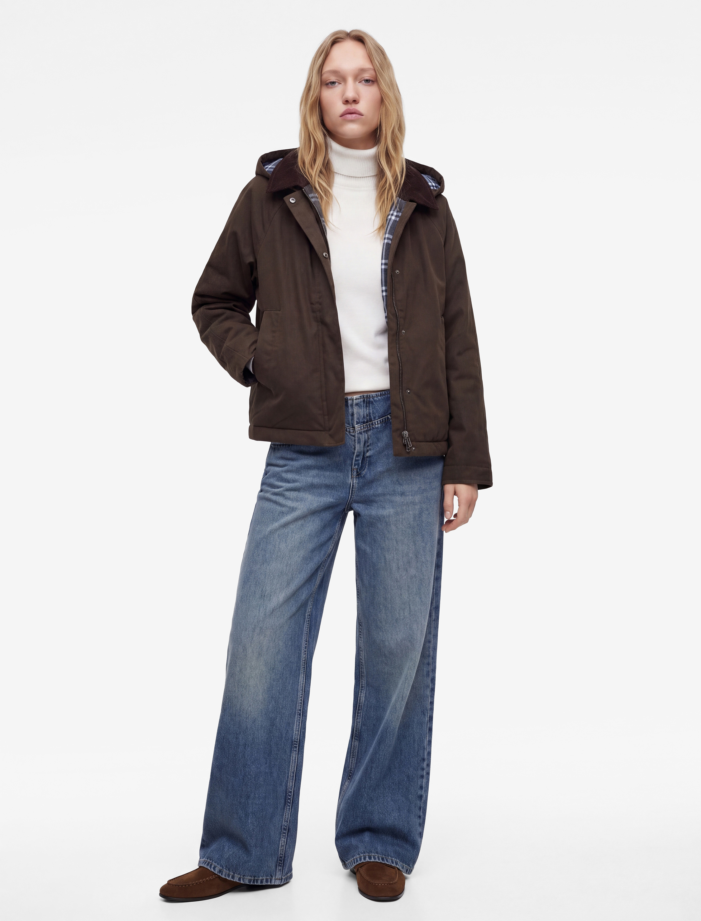   Çıkarılabilir Kapüşonlu Fermuarlı Cepli Gabardin Anorak Ceket