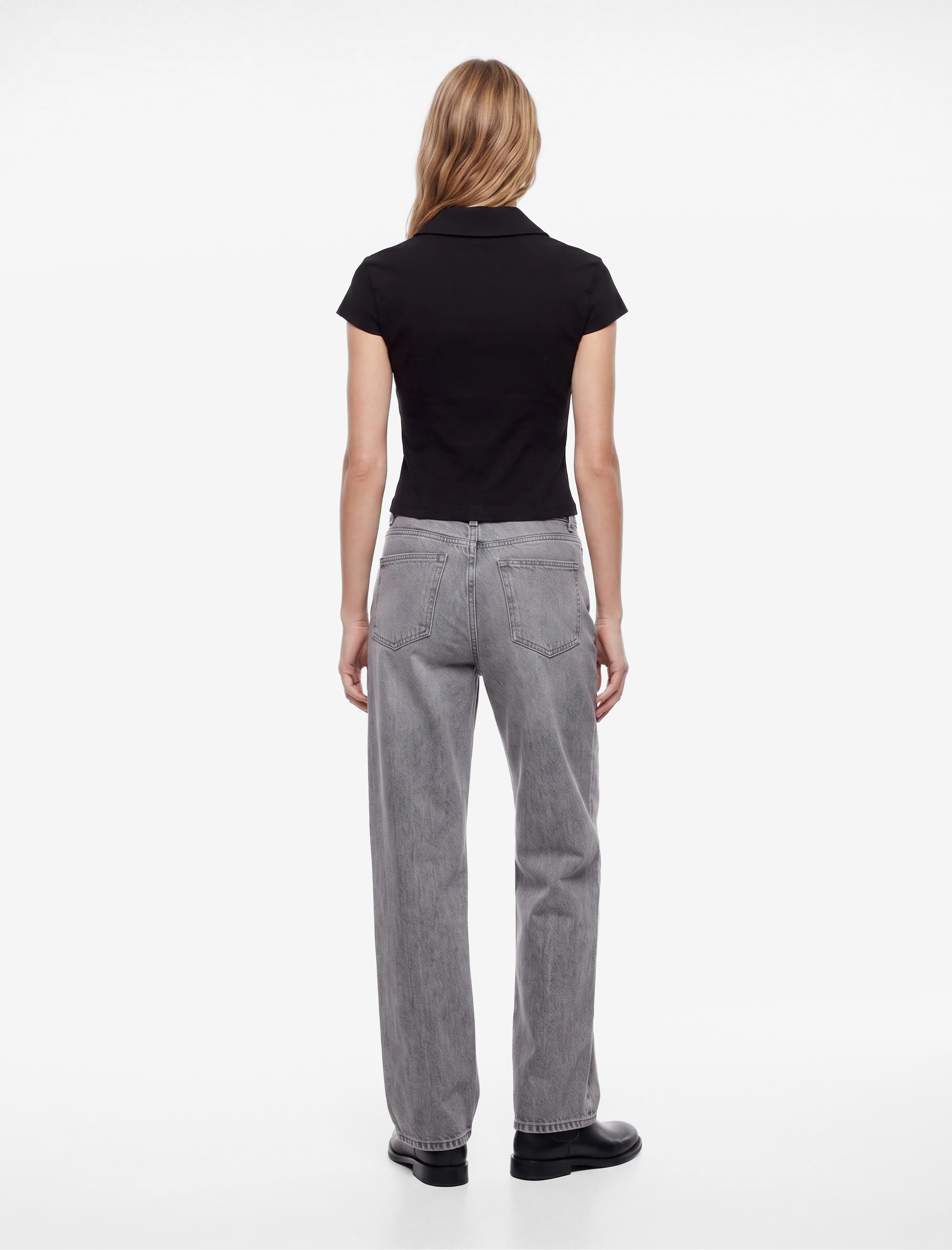   Kısa Kollu Klasik Yaka Fermuarlı Slim Fit Crop Korse Bluz