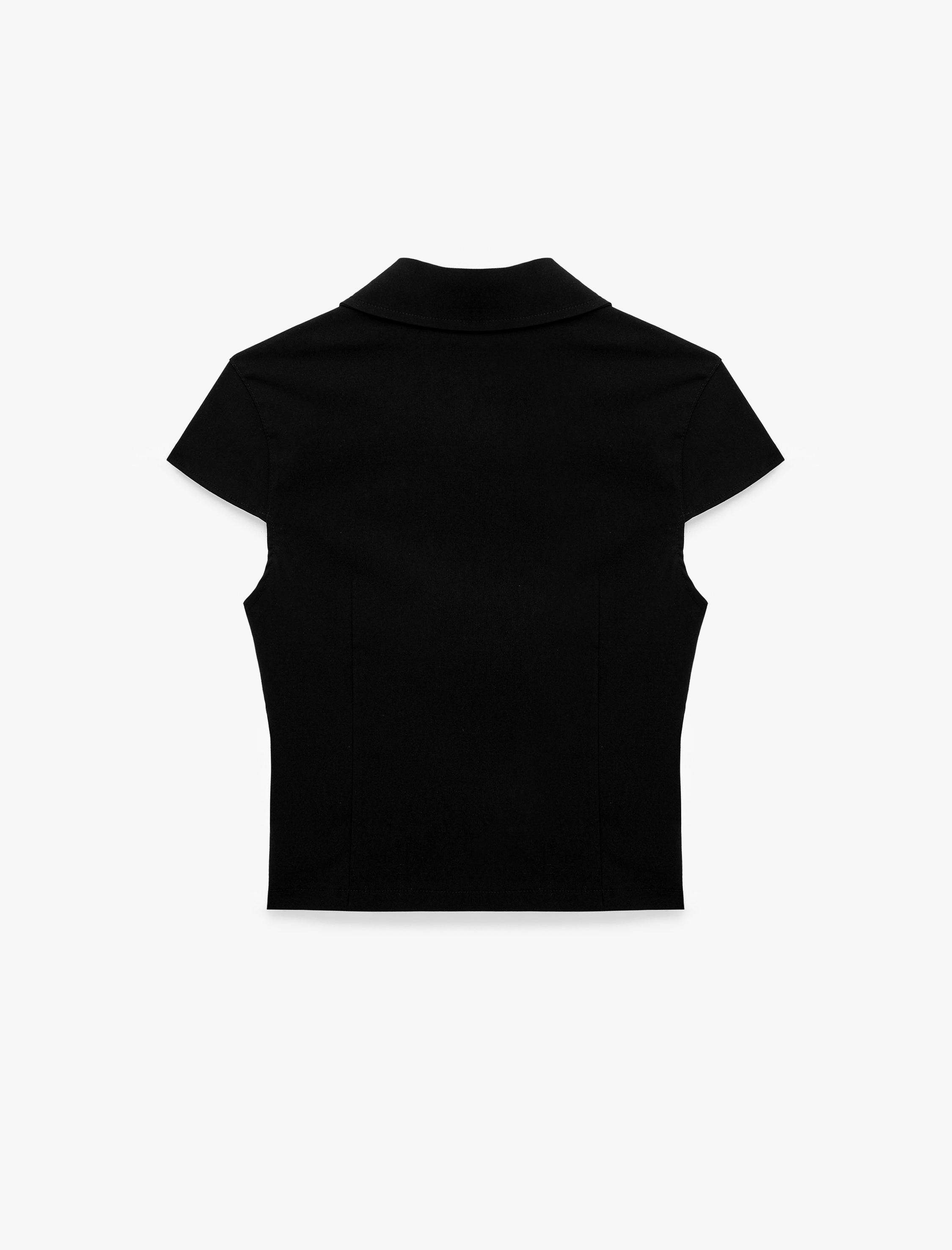   Kısa Kollu Klasik Yaka Fermuarlı Slim Fit Crop Korse Bluz