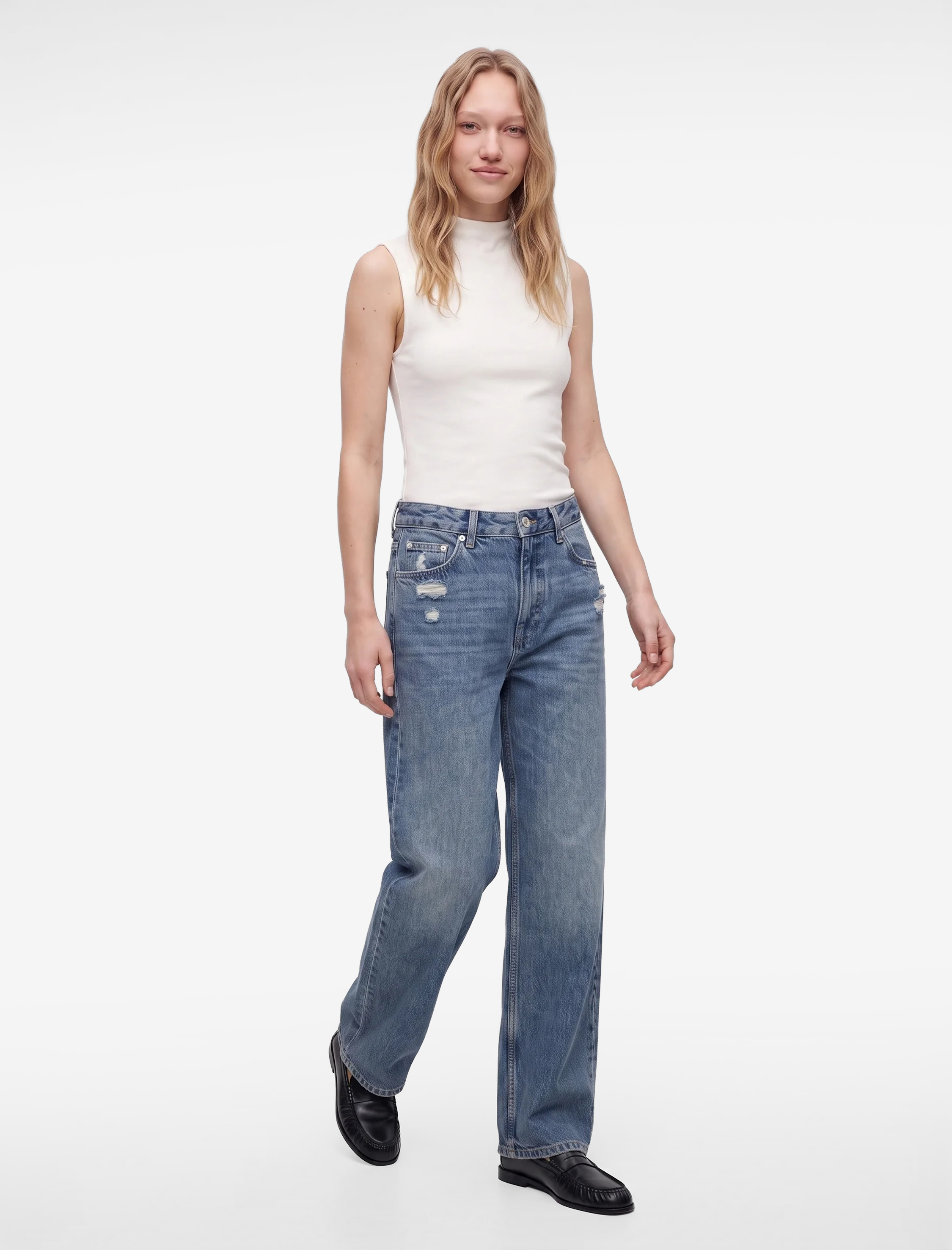 Koton Yıpratma Detaylı Düşük Bel Rahat Kalıp Pamuklu Düz Paça Pantolon - Straight Fit Jean görsel 4
