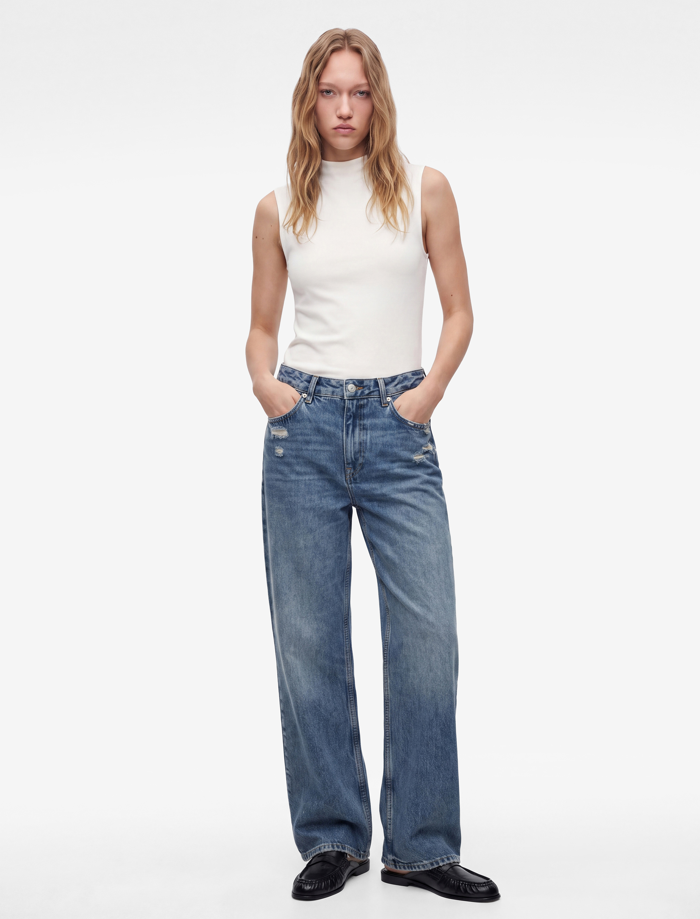 Koton Yıpratma Detaylı Düşük Bel Rahat Kalıp Pamuklu Düz Paça Pantolon - Straight Fit Jean görsel 2
