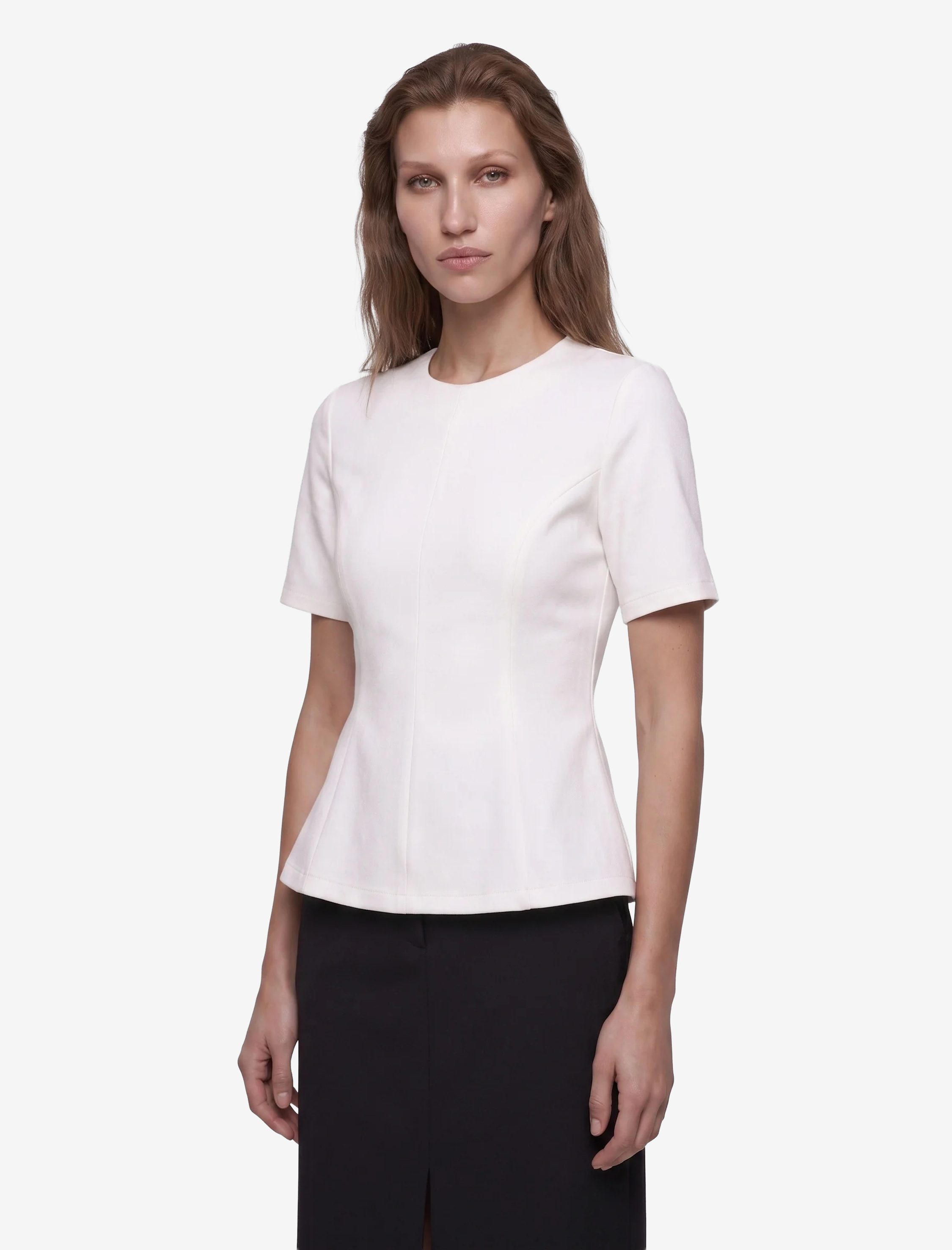 Koton Slim Fit Bisiklet Yaka Kısa Kollu Peplum Bluz görsel 2
