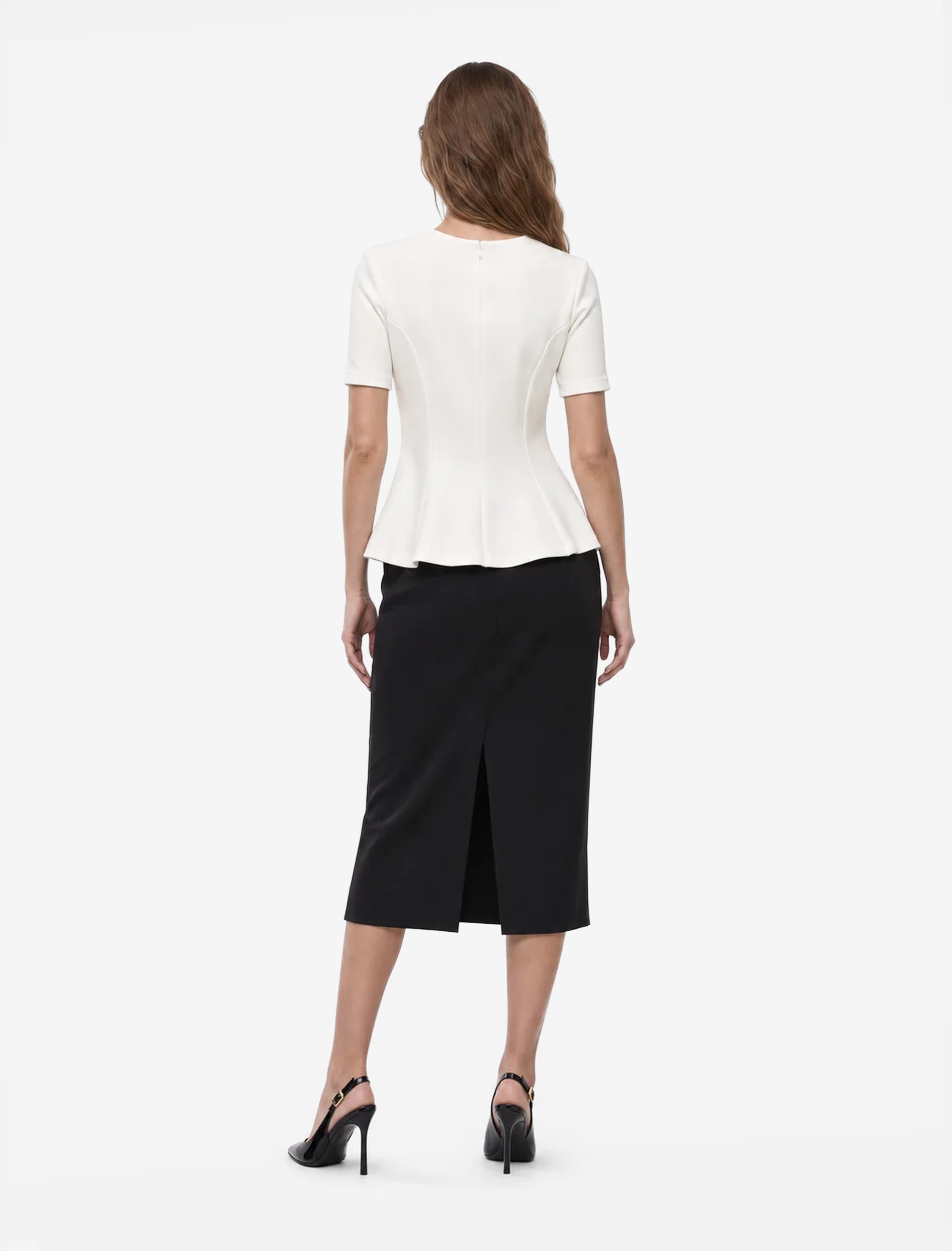 Koton Slim Fit Bisiklet Yaka Kısa Kollu Peplum Bluz görsel 3