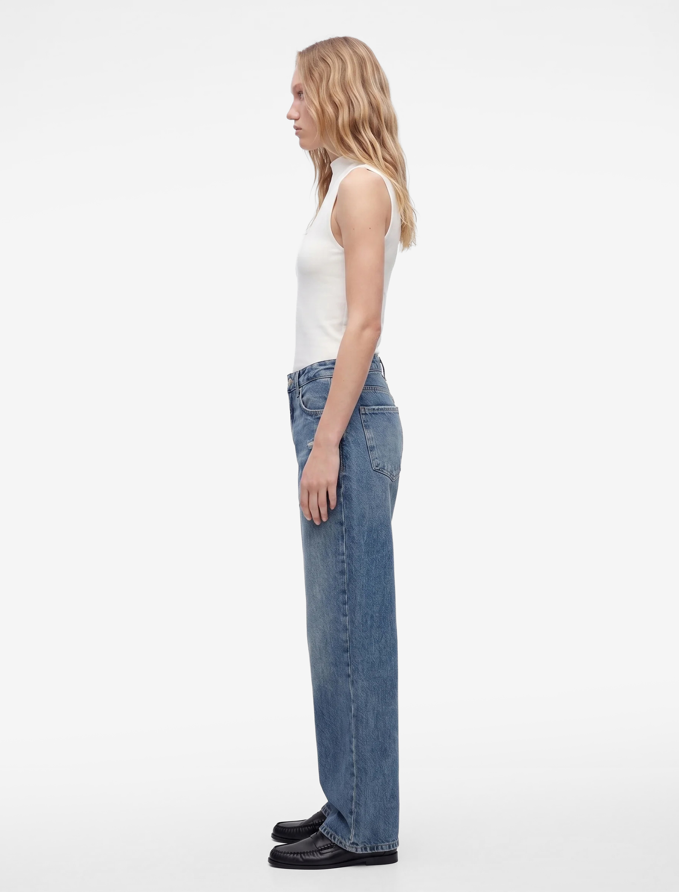 Koton Yıpratma Detaylı Düşük Bel Rahat Kalıp Pamuklu Düz Paça Pantolon - Straight Fit Jean görsel 3