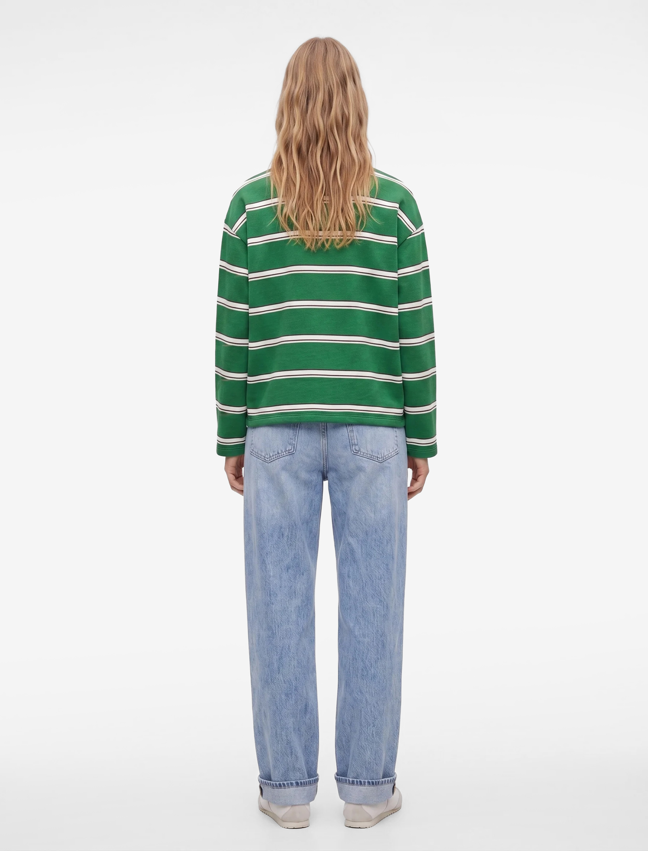 Koton Rahat Kalıp Pamuklu Şardonlu Düğmeli Polo Yaka Çizgili Sweatshirt görsel 4