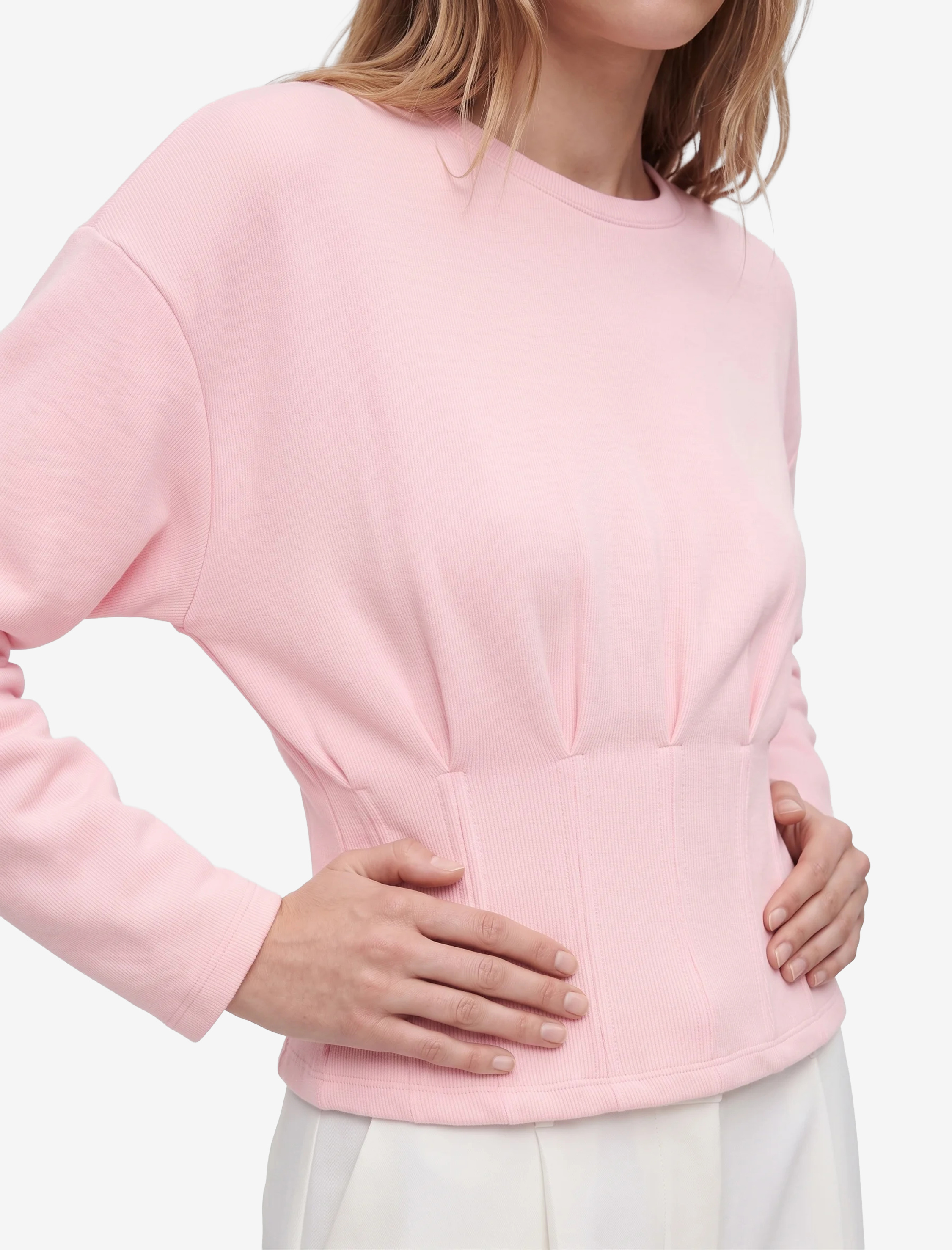 Koton Slim Fit Uzun Kollu Bisiklet Yaka Korse Detaylı Tişört görsel 4
