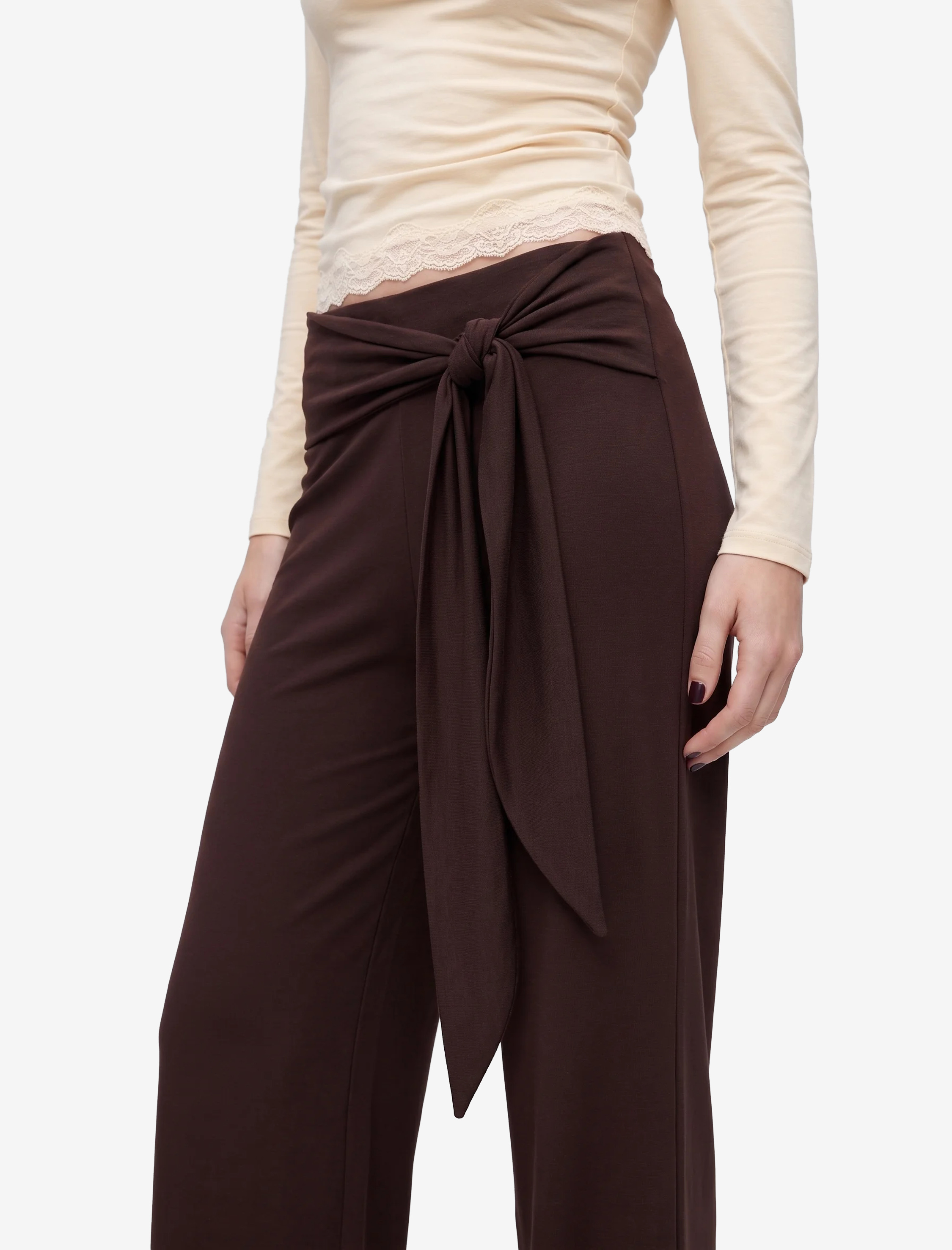   Normal Bel Modal Kumaş Beli Bağlamalı Geniş Paça Pantolon