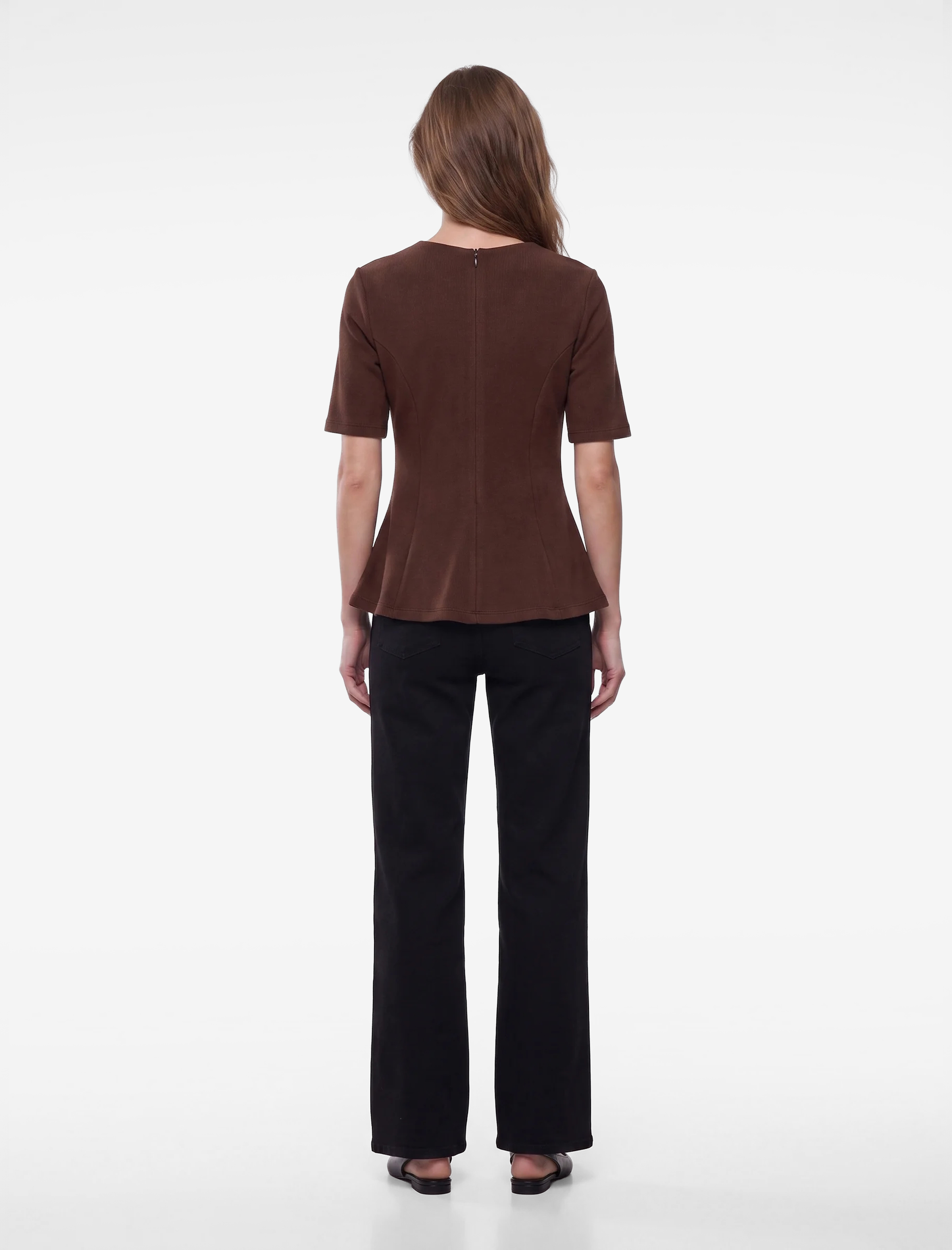 Koton Slim Fit Bisiklet Yaka Kısa Kollu Peplum Bluz görsel 3