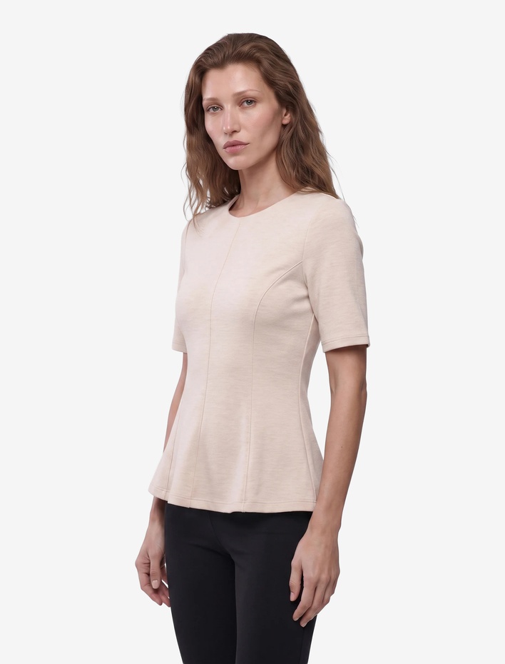  Slim Fit Bisiklet Yaka Kısa Kollu Peplum Bluz