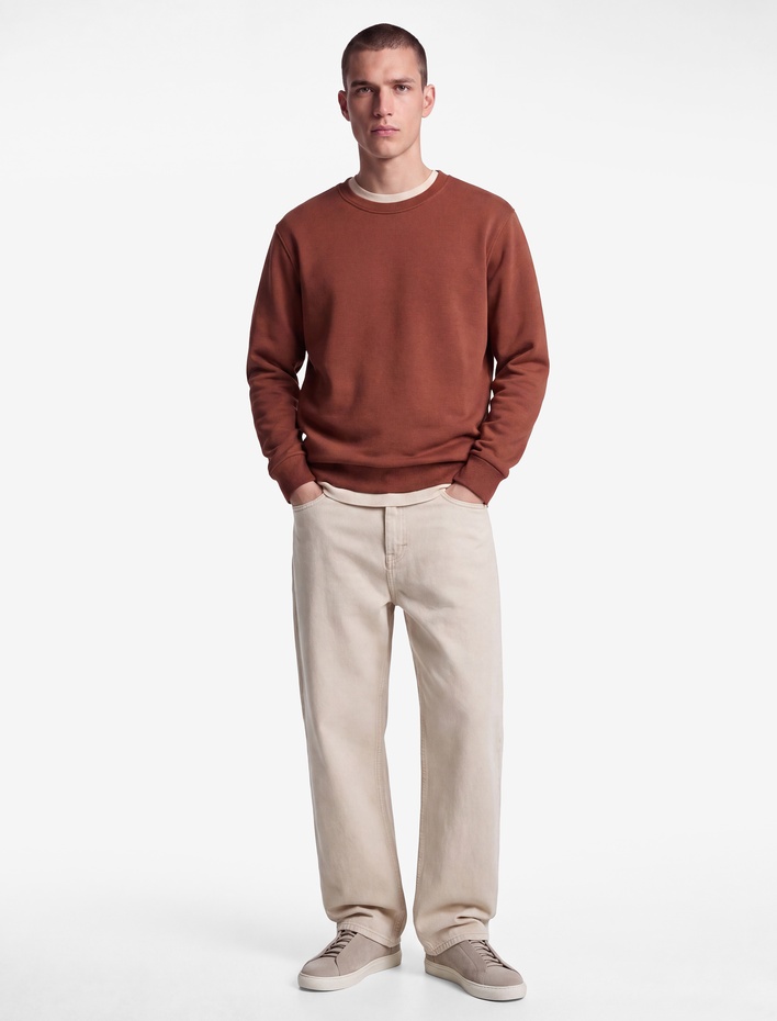  Pamuklu Uzun Kollu Şardonlu Bisiklet Yaka Erkek Basic Sweatshirt