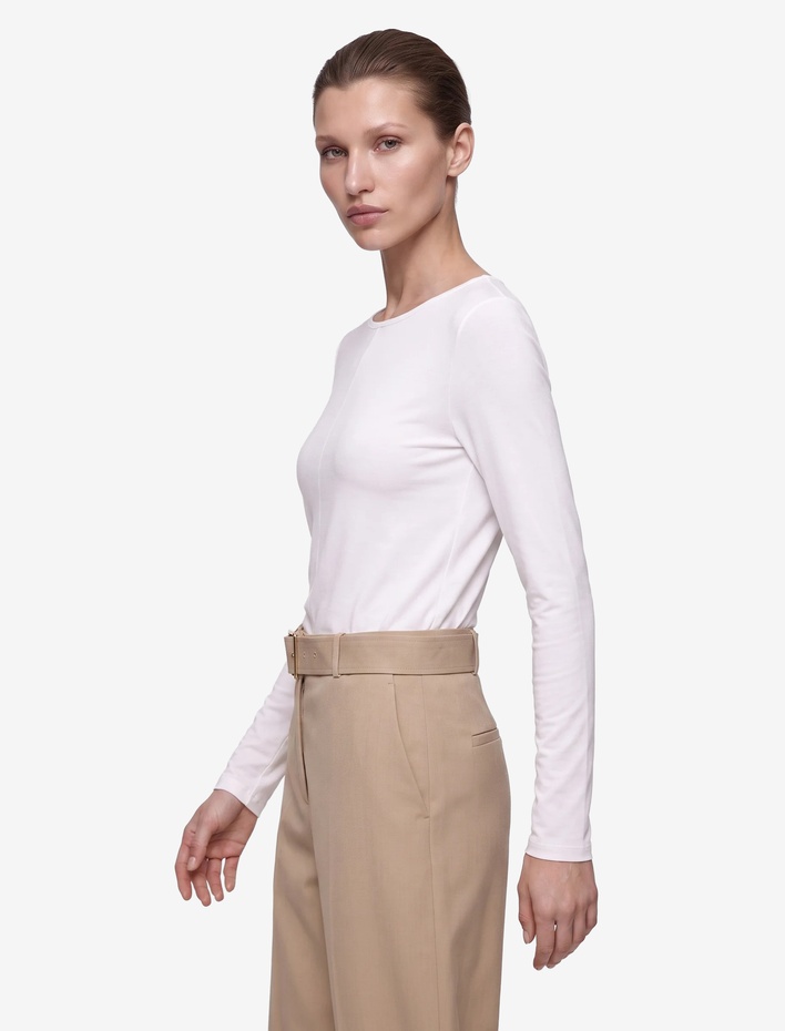  Slim Fit Bisiklet Yaka Uzun Kollu Viskon Basic Bluz