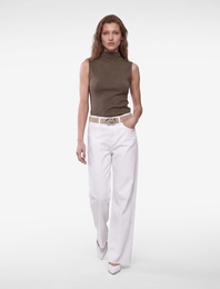 Slim Fit Viskon Karışımlı Kolsuz Dik Yaka Atlet