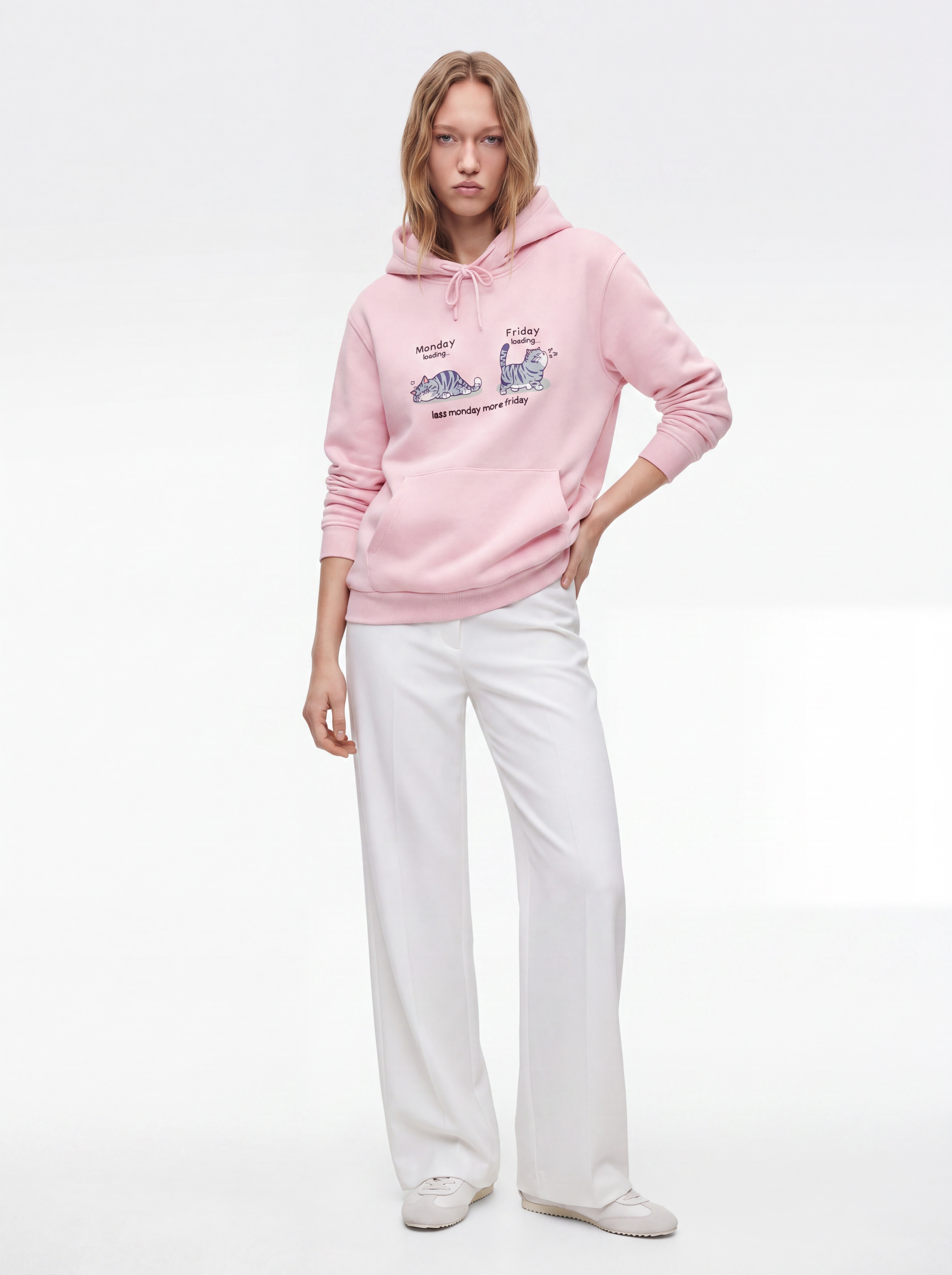 Koton Üç İplik Şardonlu Kanguru Cepli Kapüşonlu Kedi Baskılı Sweatshirt