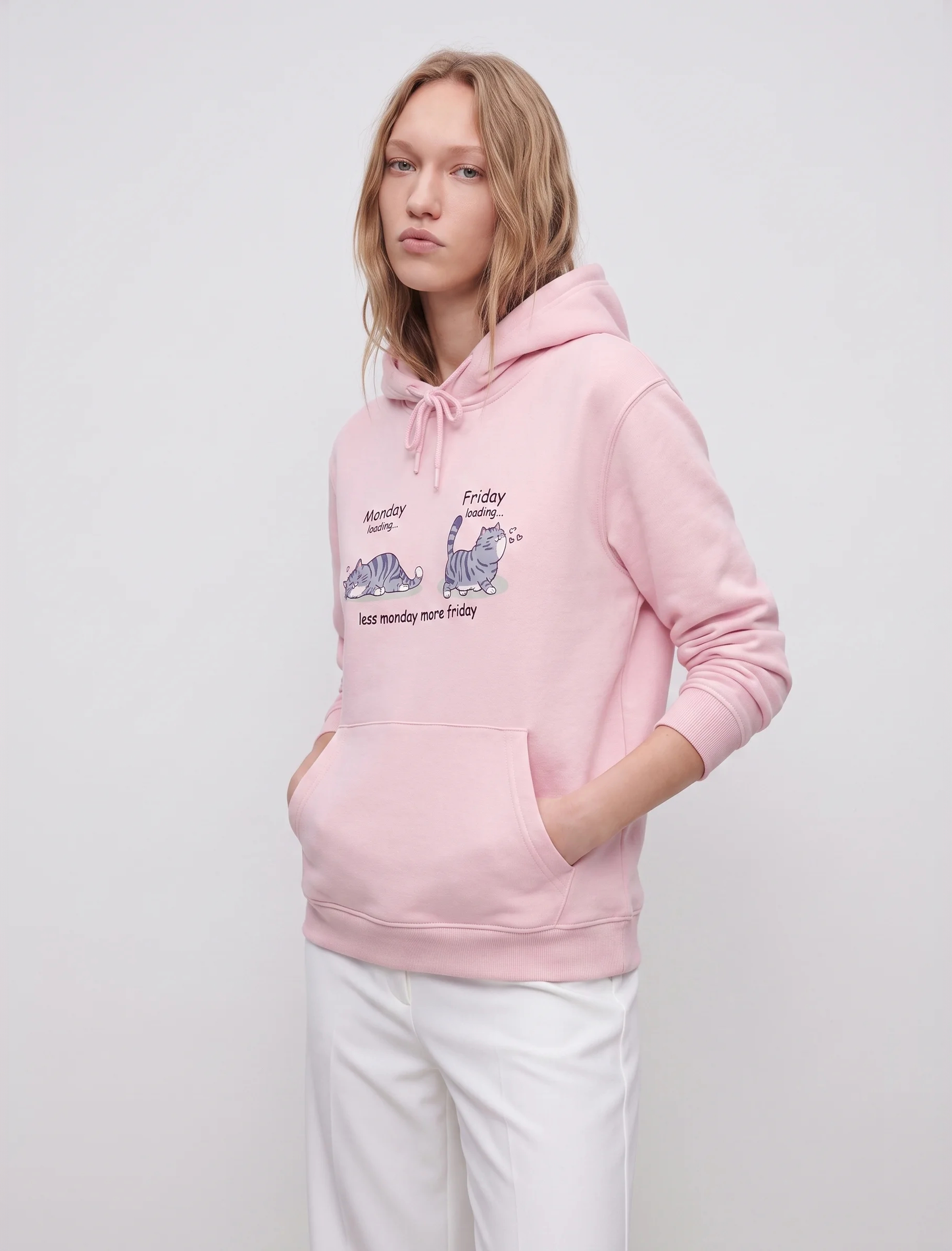 Koton Üç İplik Şardonlu Kanguru Cepli Kapüşonlu Kedi Baskılı Sweatshirt görsel 2