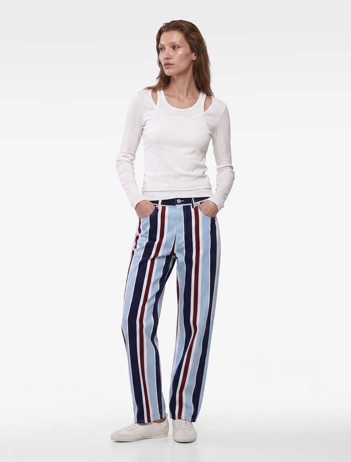  Pamuklu Slim Fit Bisiklet Yaka Katmanlı Uzun Kollu Basic Kaşkorse Tişört
